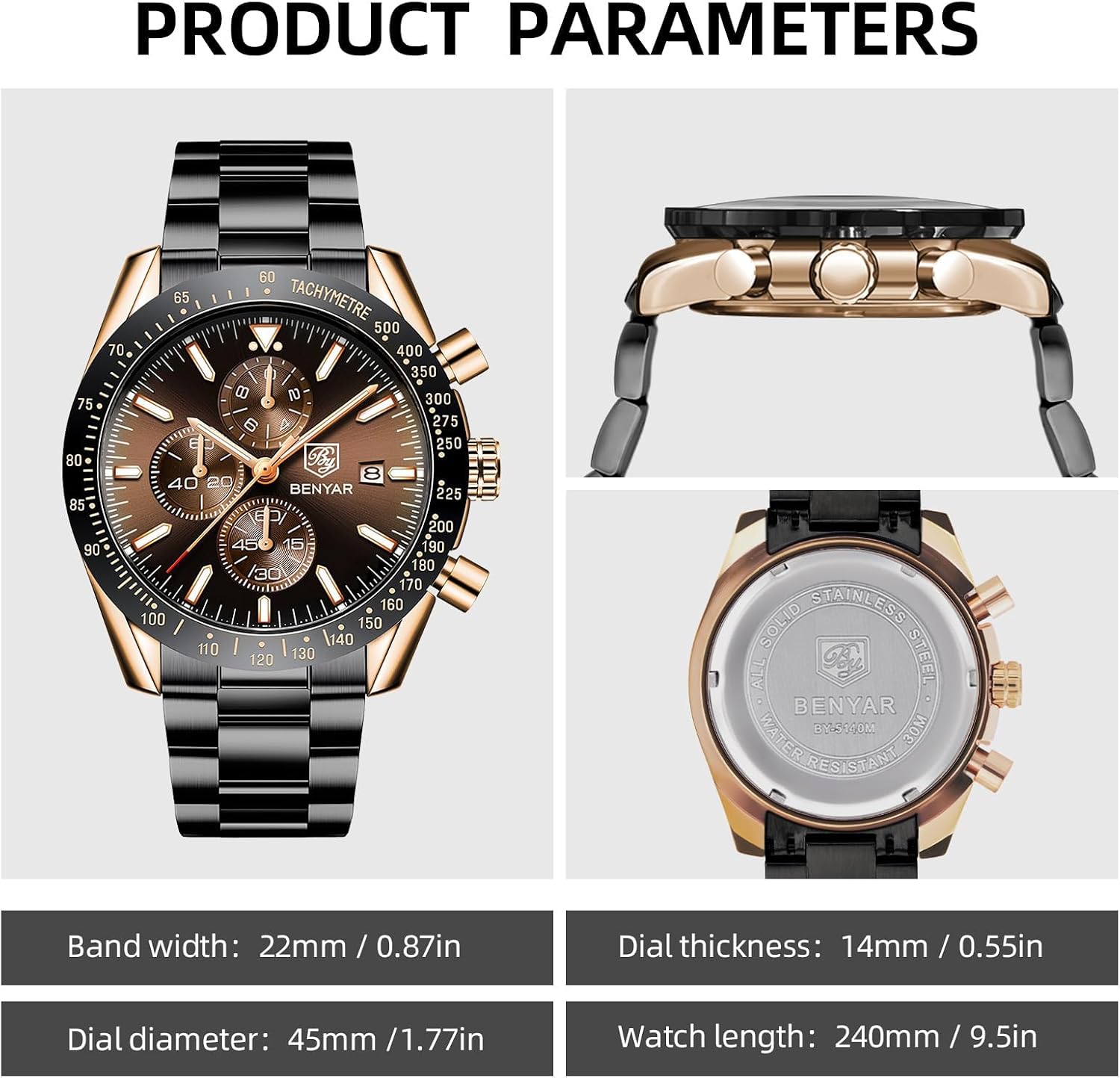 Thumbnail 5 de Benyar Herrenuhr mit Lederband 45 mm Chronograph