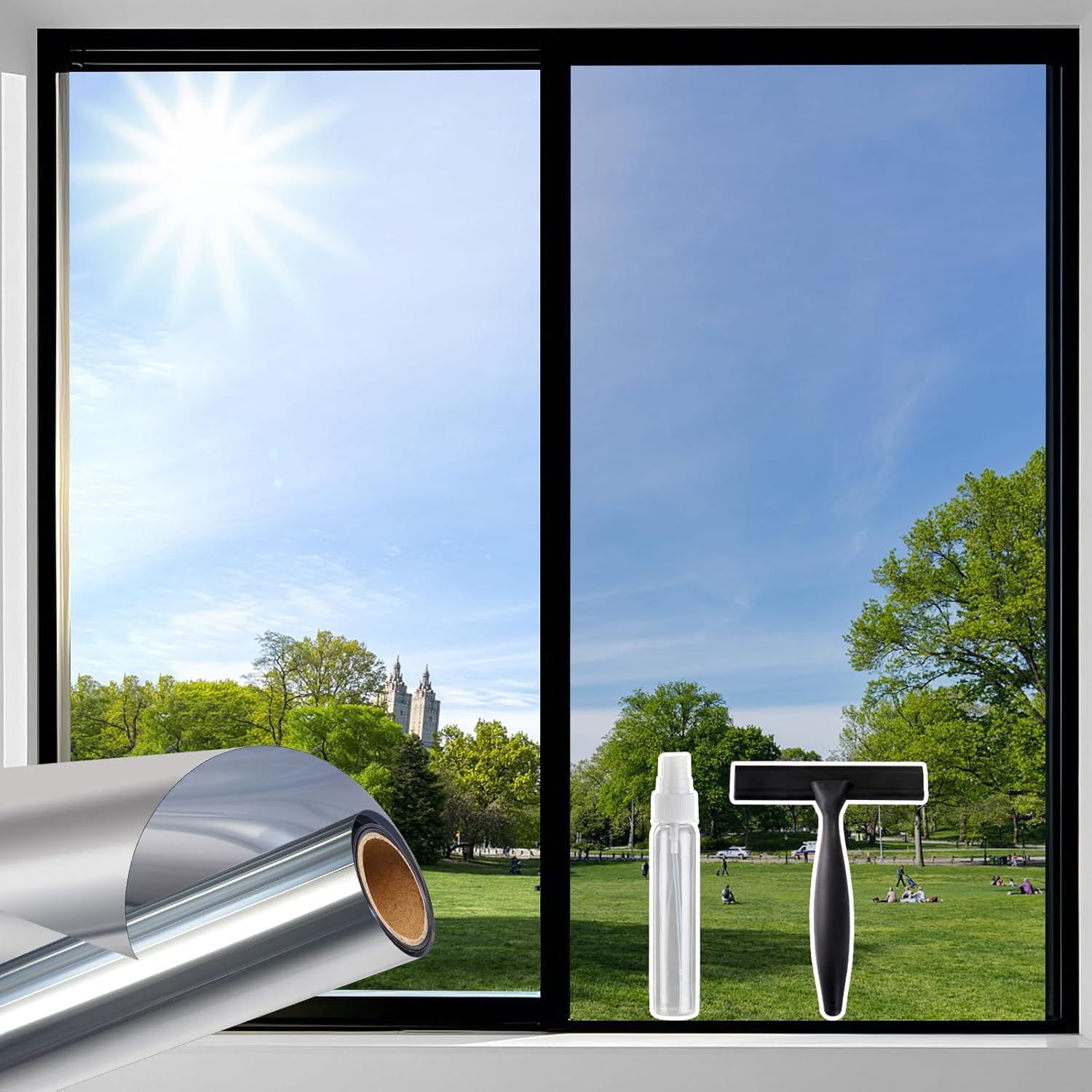 Beautysaid One Way Window Film Daytime Privacy with Reflective Mirror (Silver, 45x200cm)
