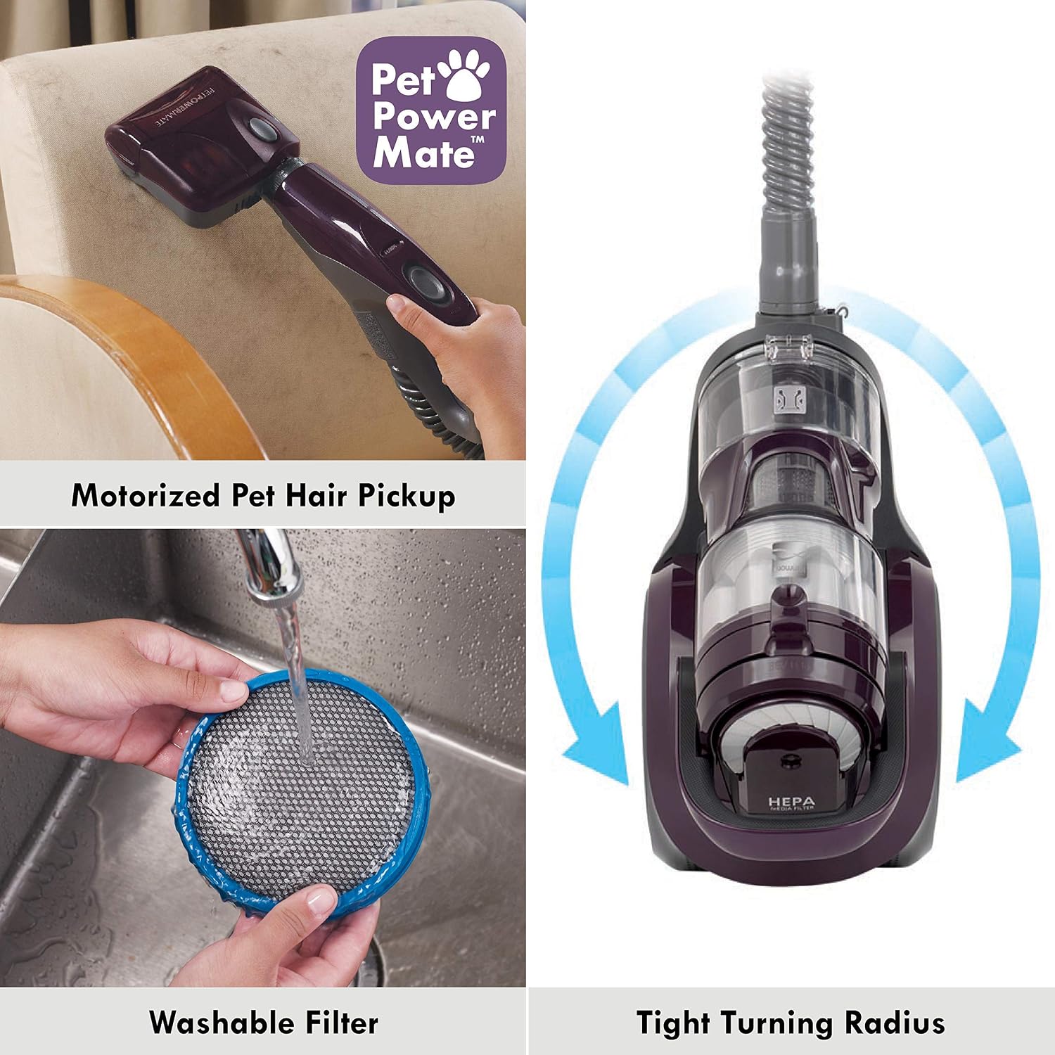 Thumbnail 4 de Kenmore 22614 Pet Friendly Lightweight Bagless Compact Canister Vacuum with Pet Powermate (HEPA) — Purple