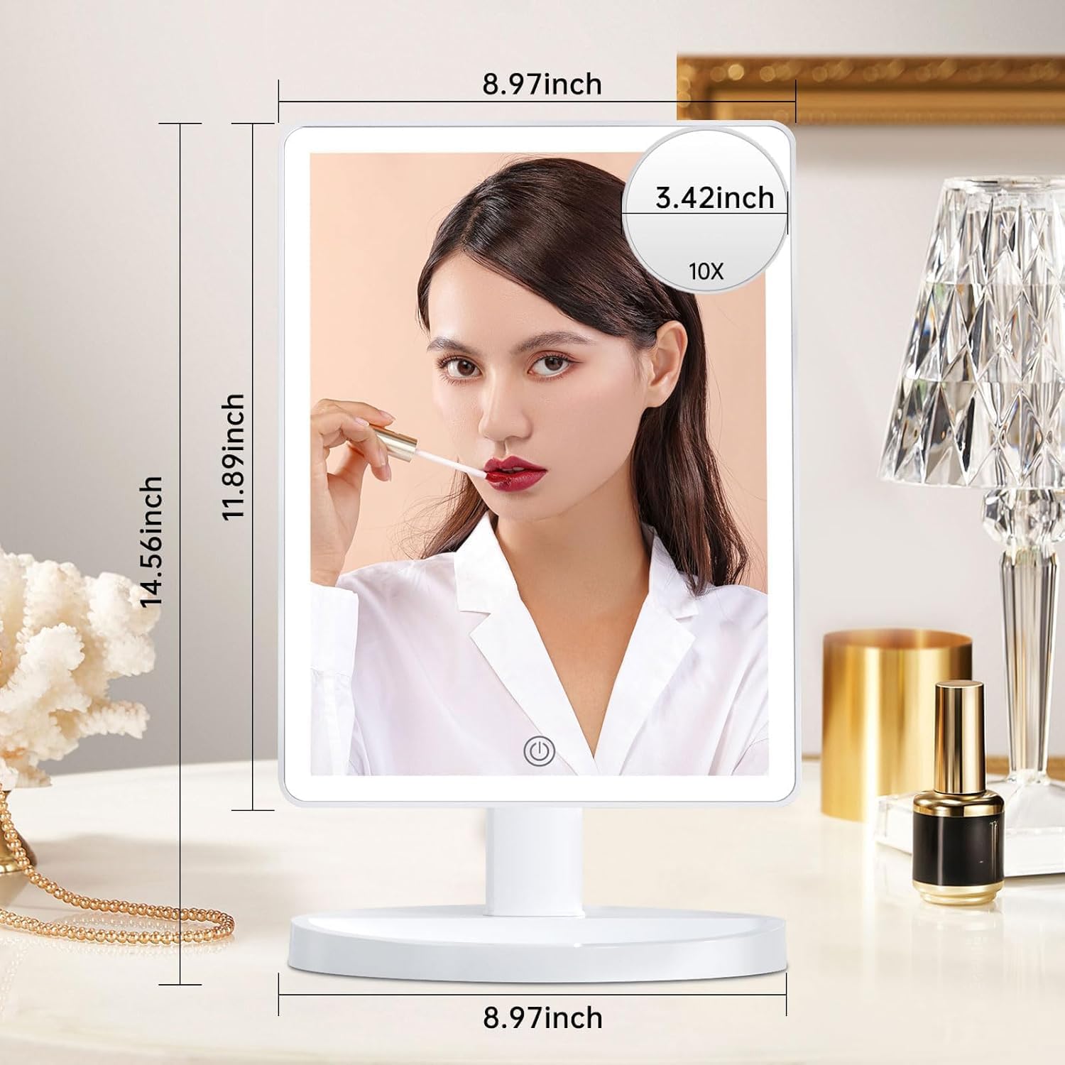 Detalle de FUNTOUCH Großer Schminkspiegel mit Beleuchtung (XL) – 10x Vergrößerung, 88 LEDs, 360° Drehbar