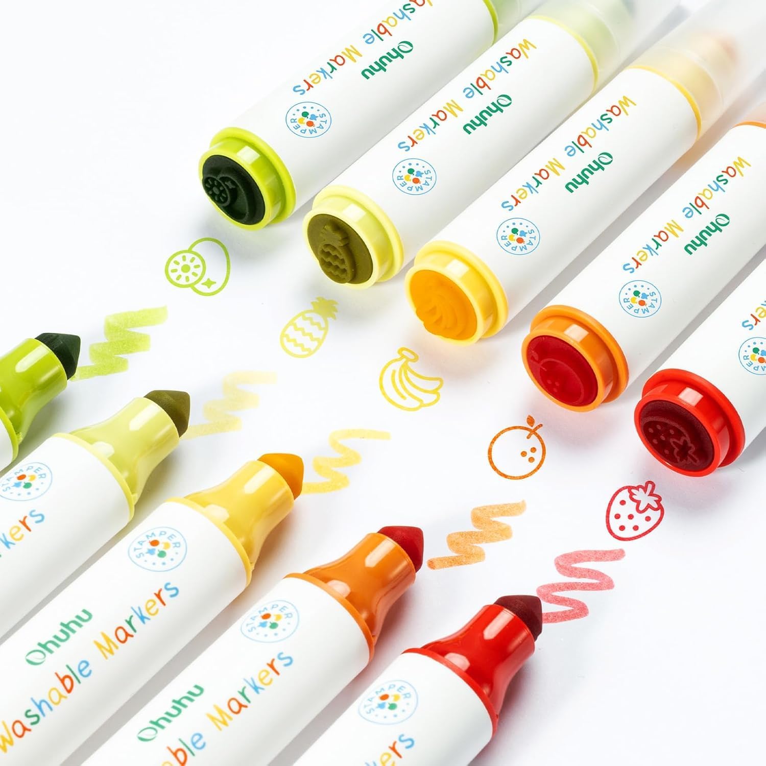 Thumbnail 3 de Ohuhu Washable Markers for Kids (12 Vibrant Colours) with Stampers – Dual-tip felt pens for ages 3+