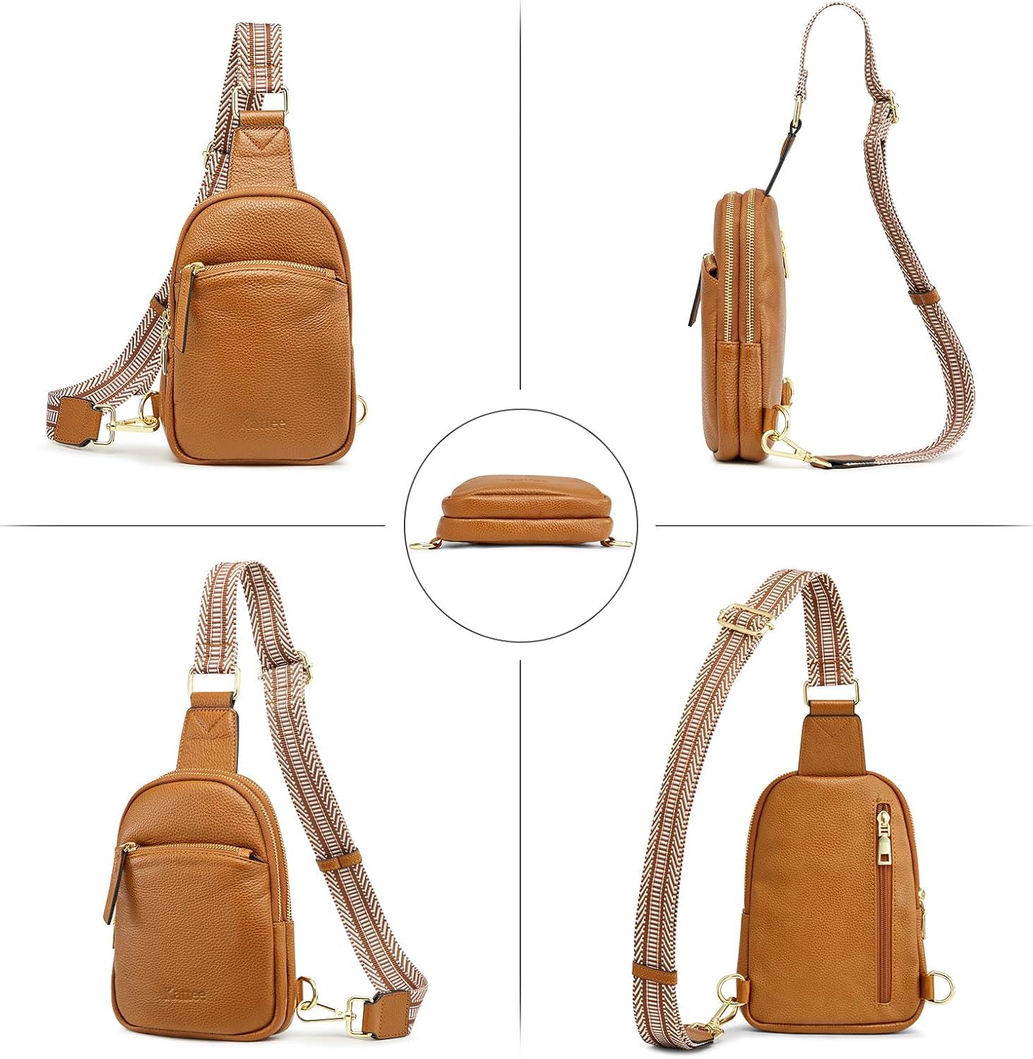 Detalle 2 de Kattee Petit sac à bandoulière en cuir véritable pour femme – sac banane polyvalent