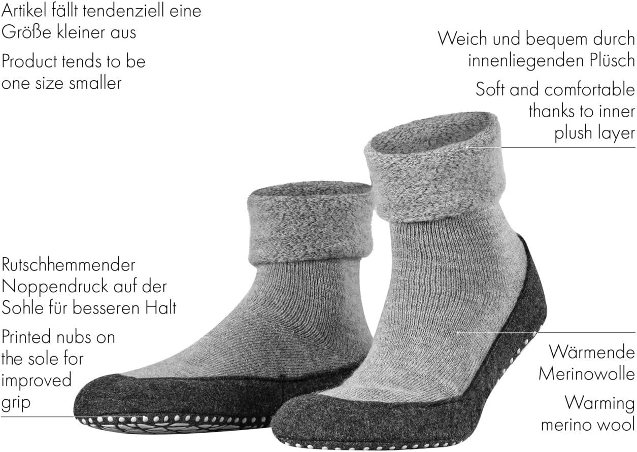 Detalle de FALKE Cosyshoe herrtofflor med merinoull, plyschfoder och halkskyddande filtsula