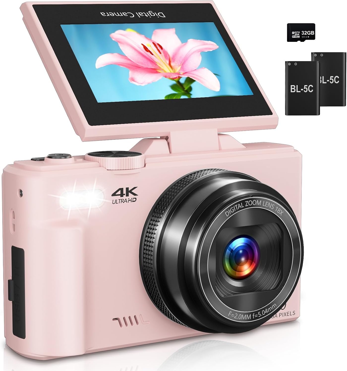 Detalle de Gavonde W08 4K Vlogging Camera, 64MP, 180° Flip Screen, 18X Digital Zoom