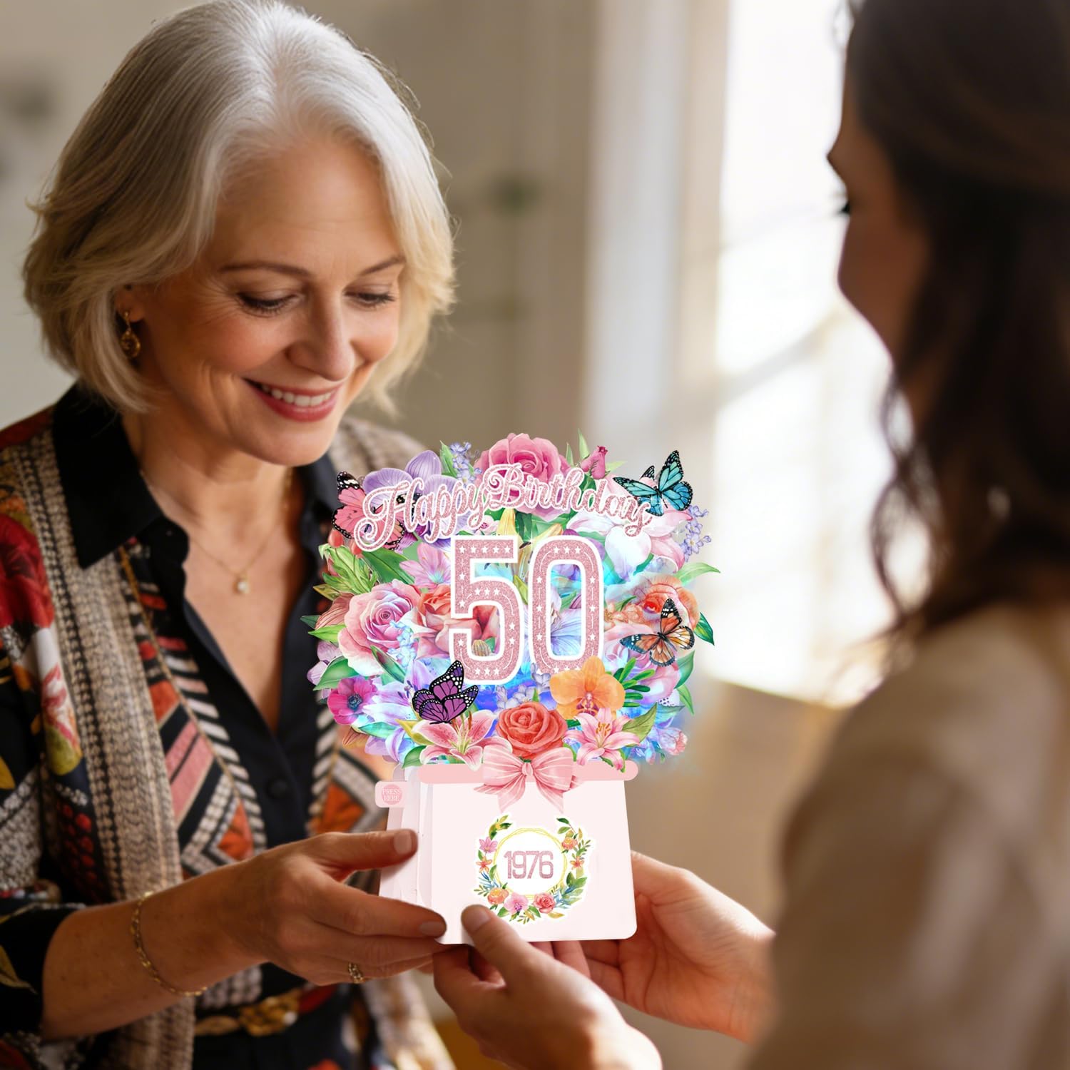 Thumbnail 6 de 50th Birthday Cards Light and Music 1976 Forever Flower Bouquet 3D Pop Up Gift Card (10 inch)