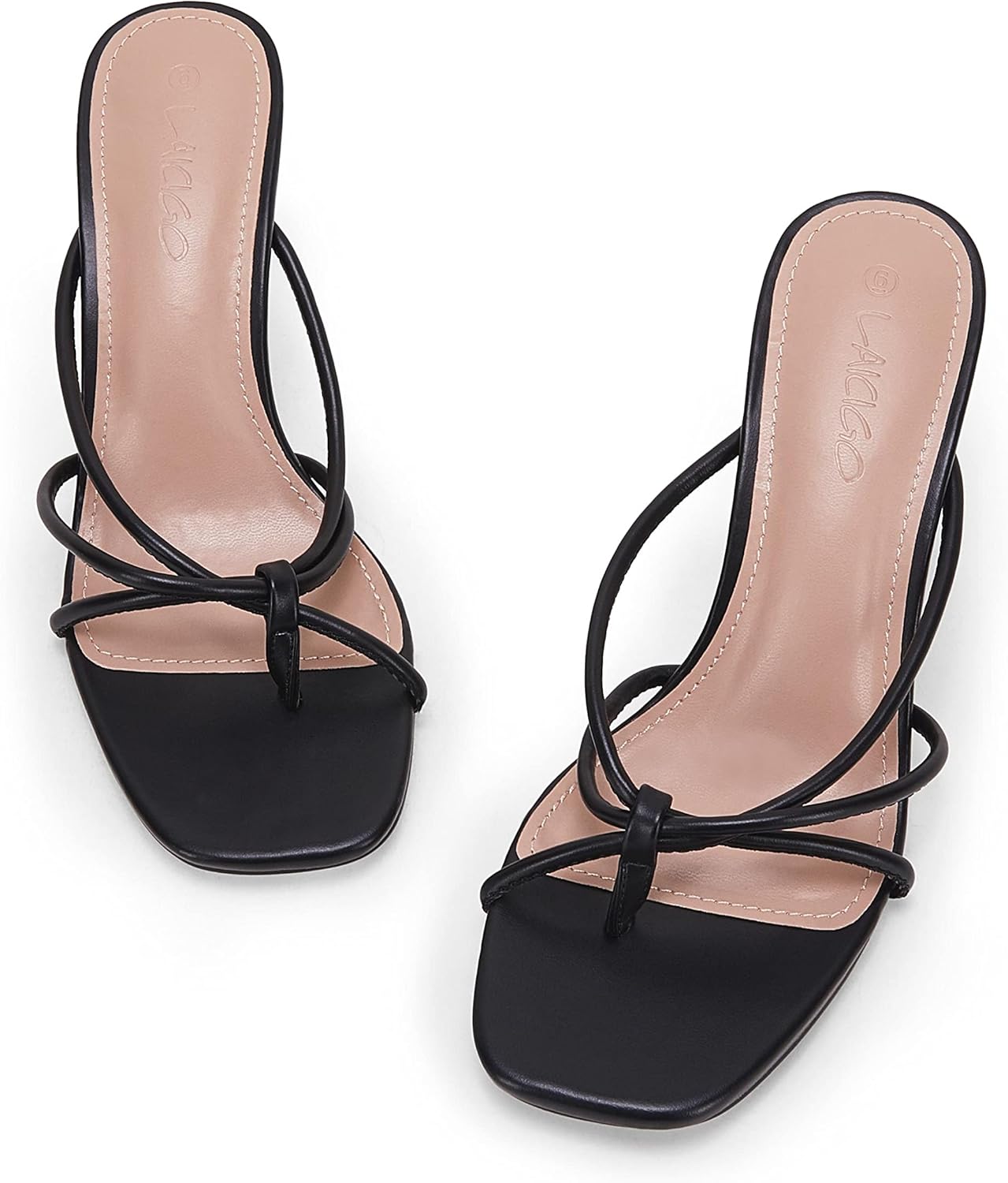 Thumbnail 3 de LAICIGO Women’s Square Open Toe Stiletto/Kitten Heel Thong Slingback Sandals