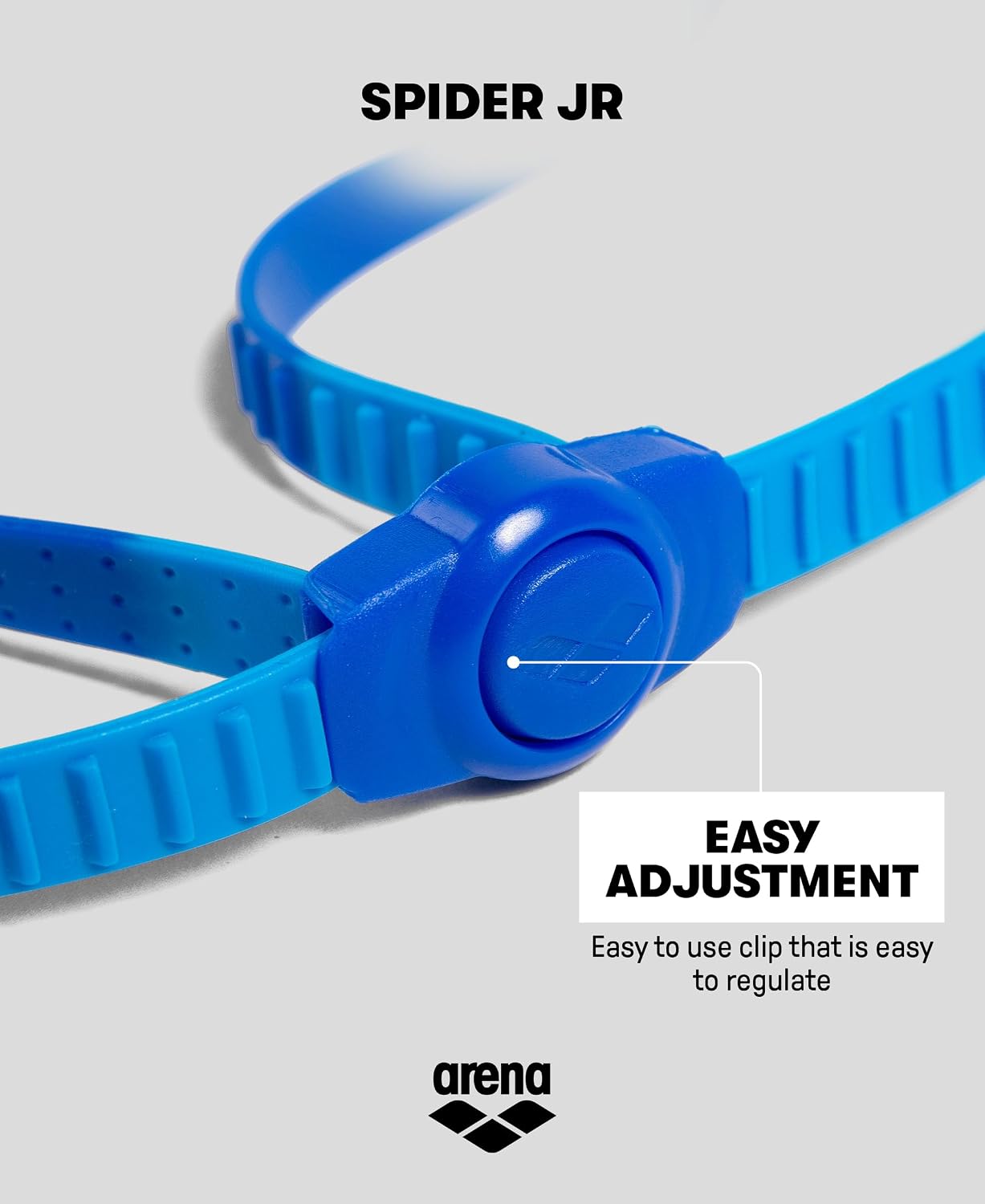 Detalle de ARENA Spider Junior Mirror Kinderschwimmbrille – sicherer Sitz, UV-Schutz und klare Sicht für Kinder 6–12 Jahre