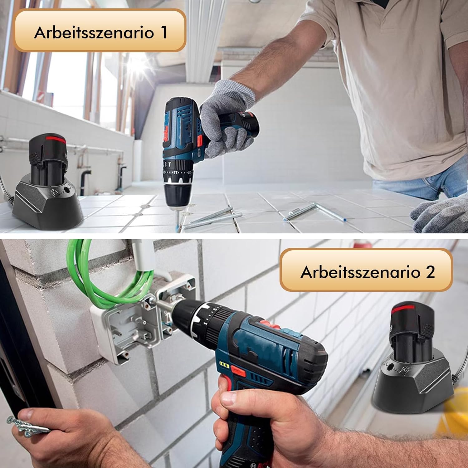 Detalle de HOSPAOP HBO12v batteriladdare för Bosch 10,8–12 V med LED-indikator