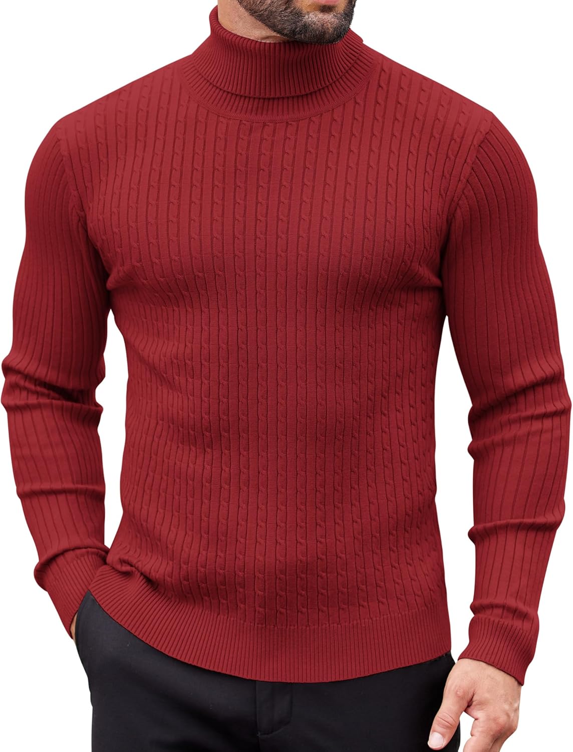 Thumbnail 6 de Pull à col roulé COOFANDY pour homme – manches longues, maille fine, coupe ajustée