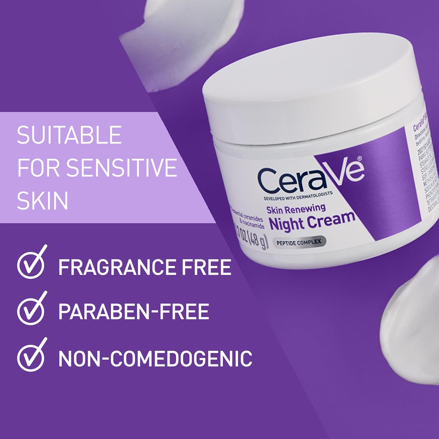 Detalle de CeraVe Night Cream: Overnight Hydration with Peptide Complex and Ceramides