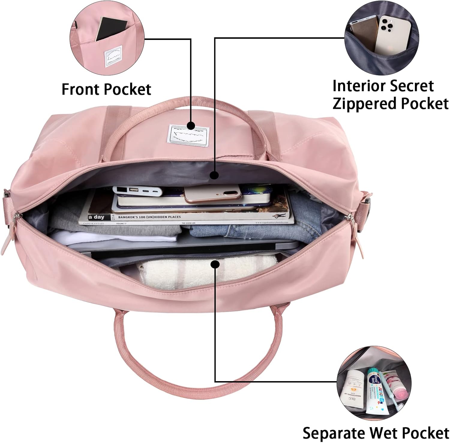 Detalle de Hayayu Women’s Weekend Bag (Overnight/Travel Duffel, carry on holdall) 55x27x18cm, 30L