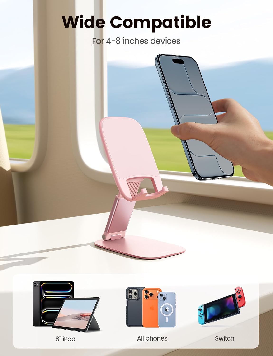 Detalle 2 de Lamicall Foldable Ultra-Thin Pink Phone Stand, Adjustable and Portable