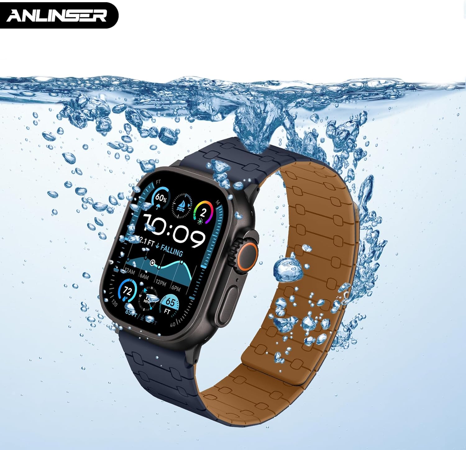 Thumbnail 4 de Anlinser Apple Watch Magnetic Silicone Band (49mm–42mm) – Brown/Indigo