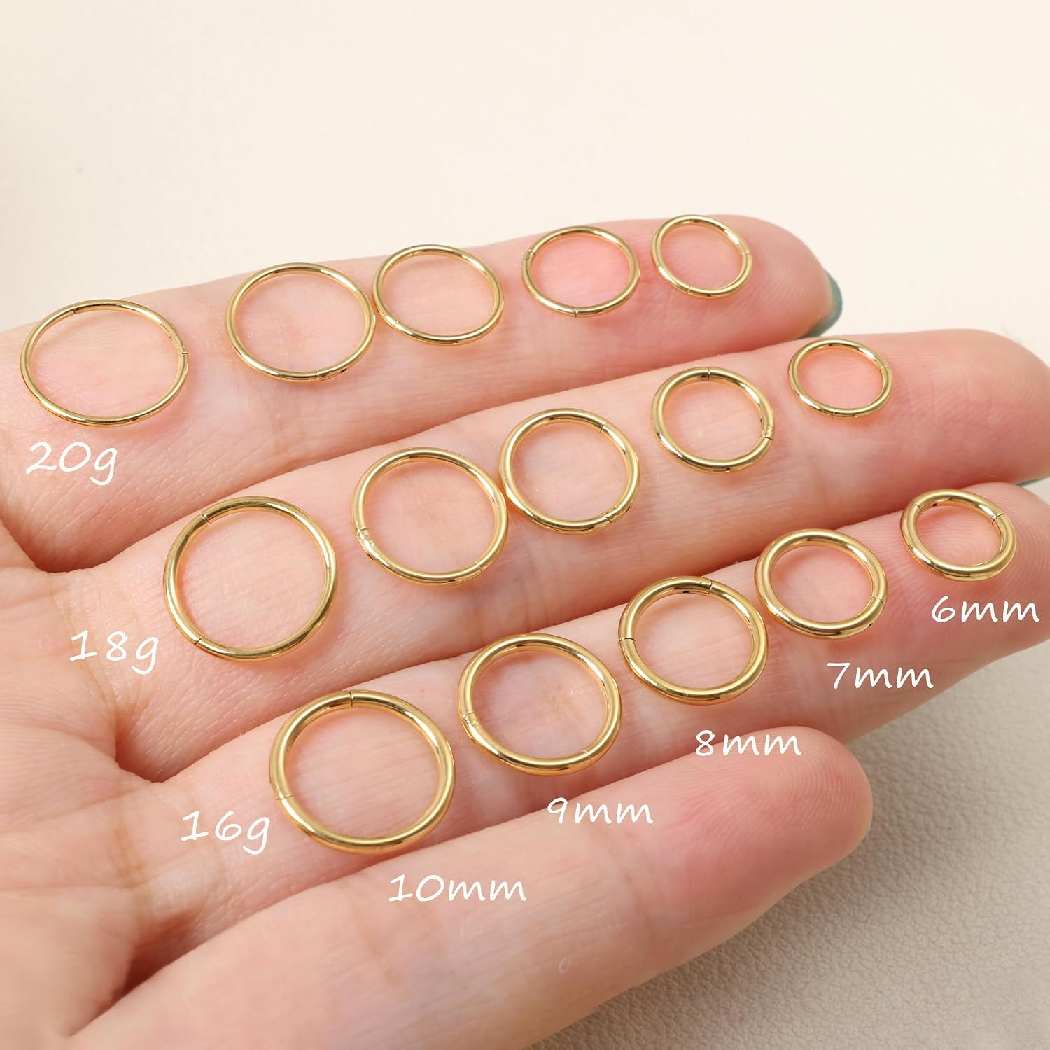 Thumbnail 1 de DAI JY Titanium Nose Ring Hoop (20G/18G/16G) with 6–10mm Inner Diameter – Gold-20g, 7mm