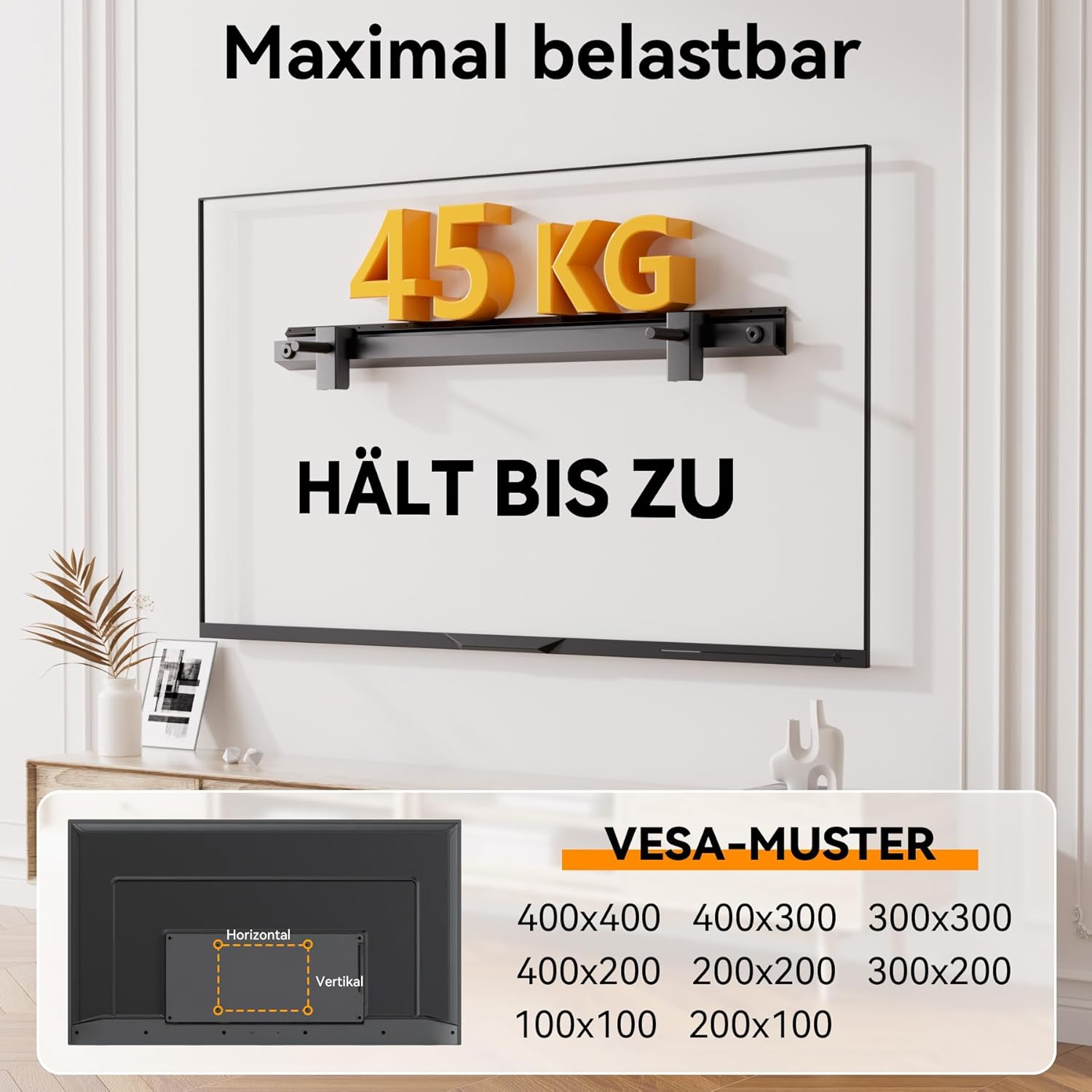 Thumbnail 1 de Aetubree Studless TV Wandhalterung 22–55 Zoll, VESA bis 400 × 400 mm – ohne Bohren