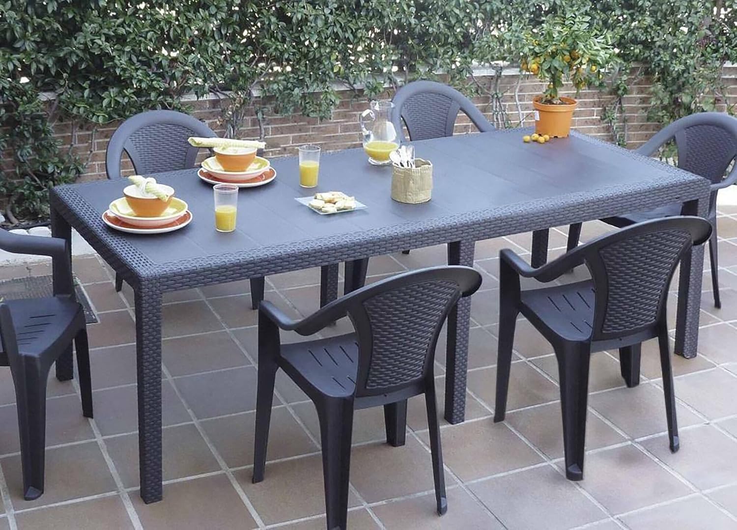 Thumbnail 2 de Dmora Außentisch Roma – ausziehbarer Gartentisch mit Rattan-Effekt, 150/220 x 90 x 72 cm, Anthrazit