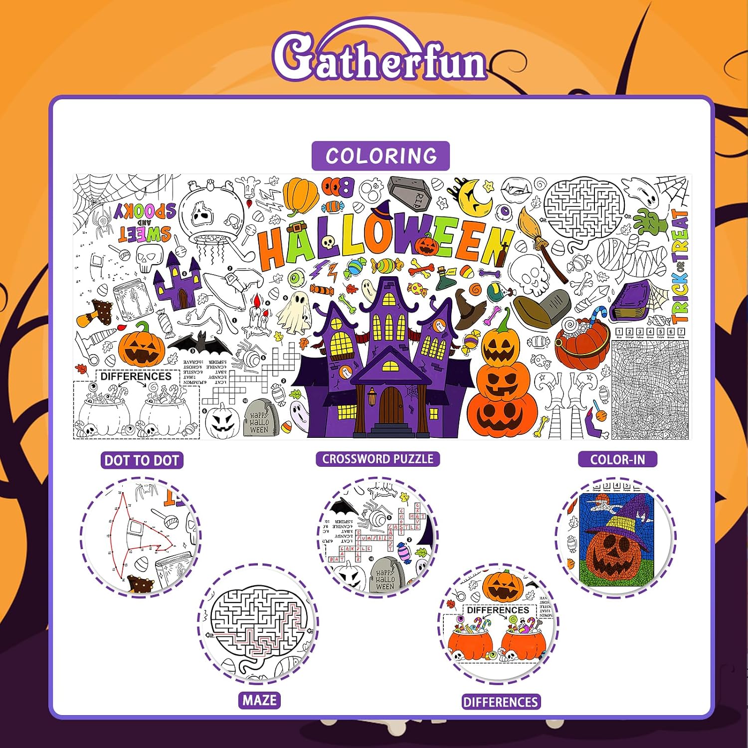 Detalle de Gatherfun Coloring Tablecloth 31.5 x 72 Inches