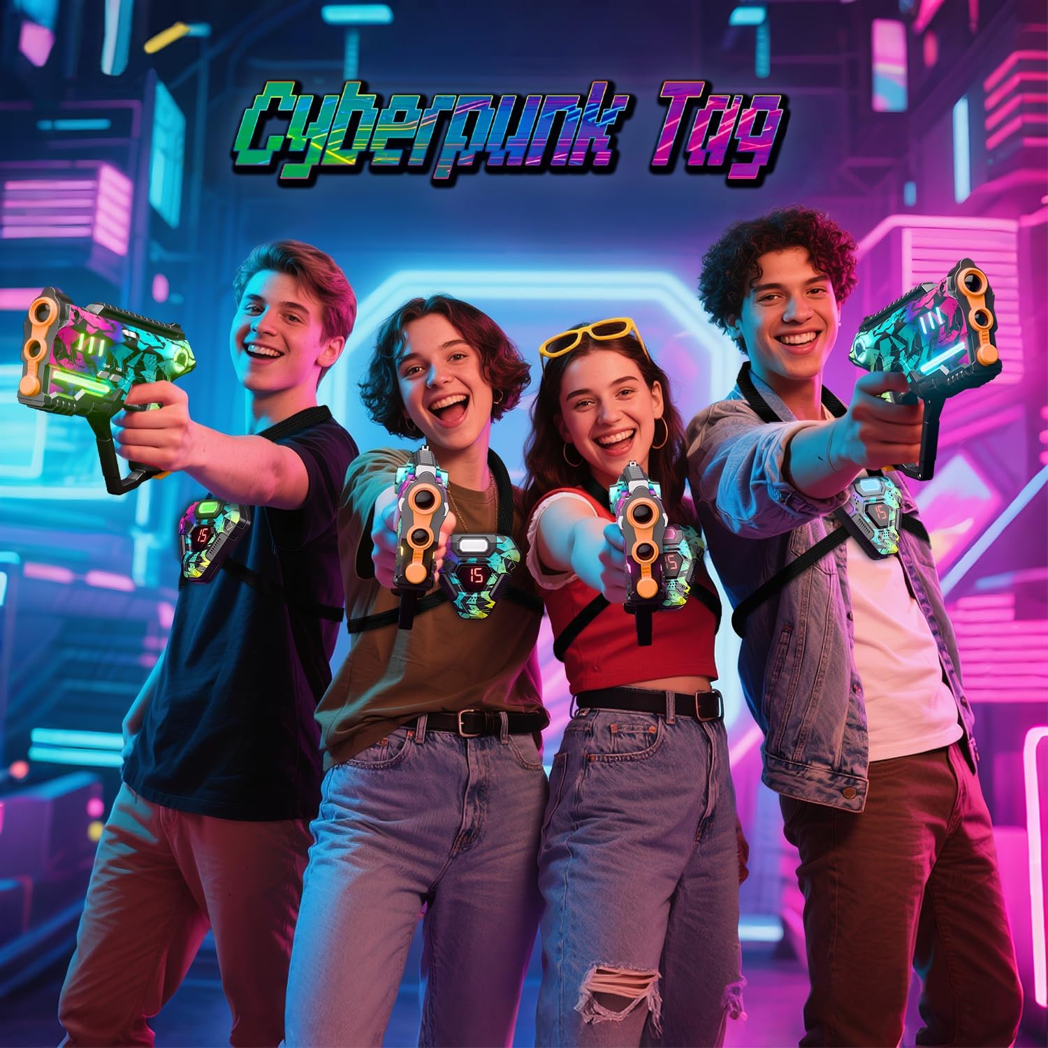 Thumbnail 5 de Rechargeable Laser Tag Set of 4 (Cyberpunk) with Vests, 150ft Infrared Range