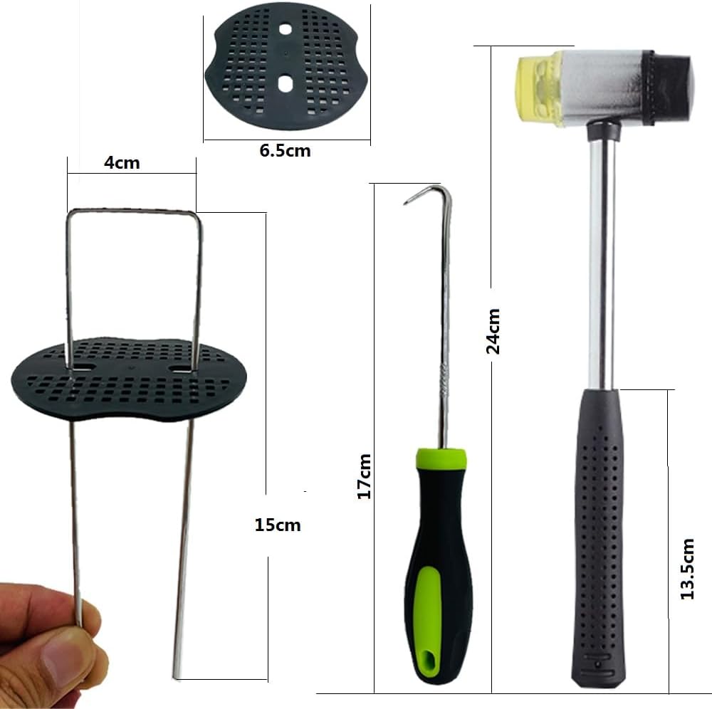 Detalle 2 de Fycooler 50 Weed Control Membrane Pegs with 50 Buffer Washers (6 inch / 150mm) + install hammer