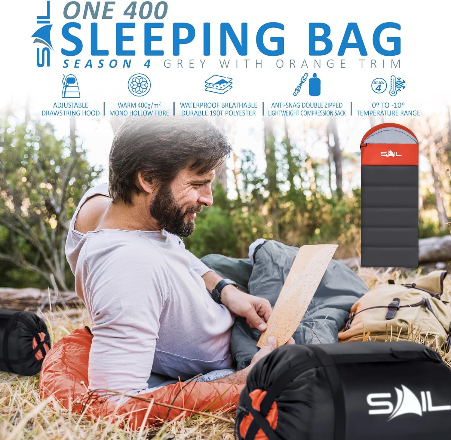 Thumbnail 1 de SAIL Sleeping Bag 3-4 Season: Waterproof, Wide Envelope for Kids & Adults