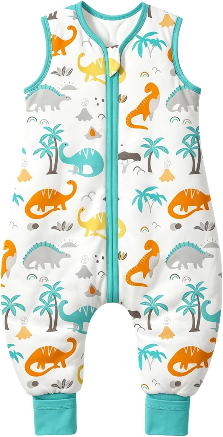 Detalle de Mosebears babyslaapzak met voetjes, 2,5 tog, katoen, groene dinosaurusprint