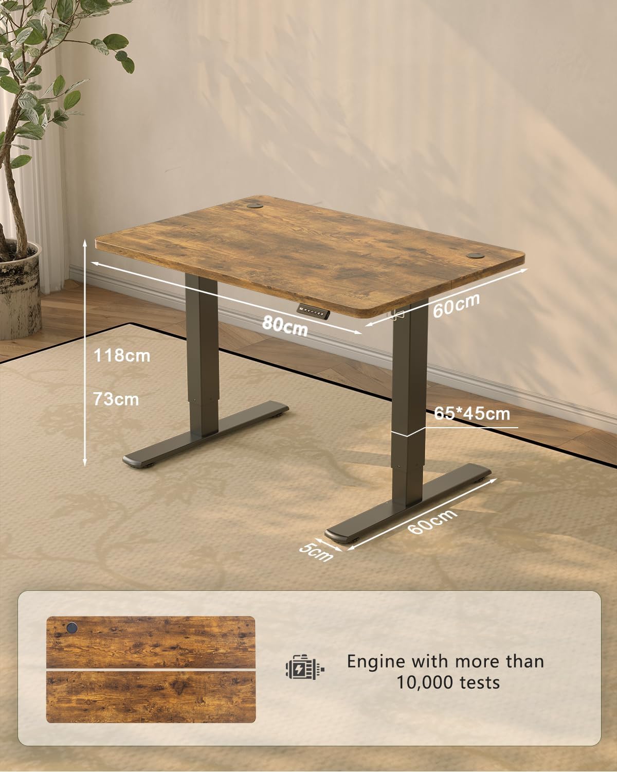 Thumbnail 2 de JUMMICO Scrivania regolabile in altezza con presa USB 80 × 60 cm – ergonomia e design in marrone