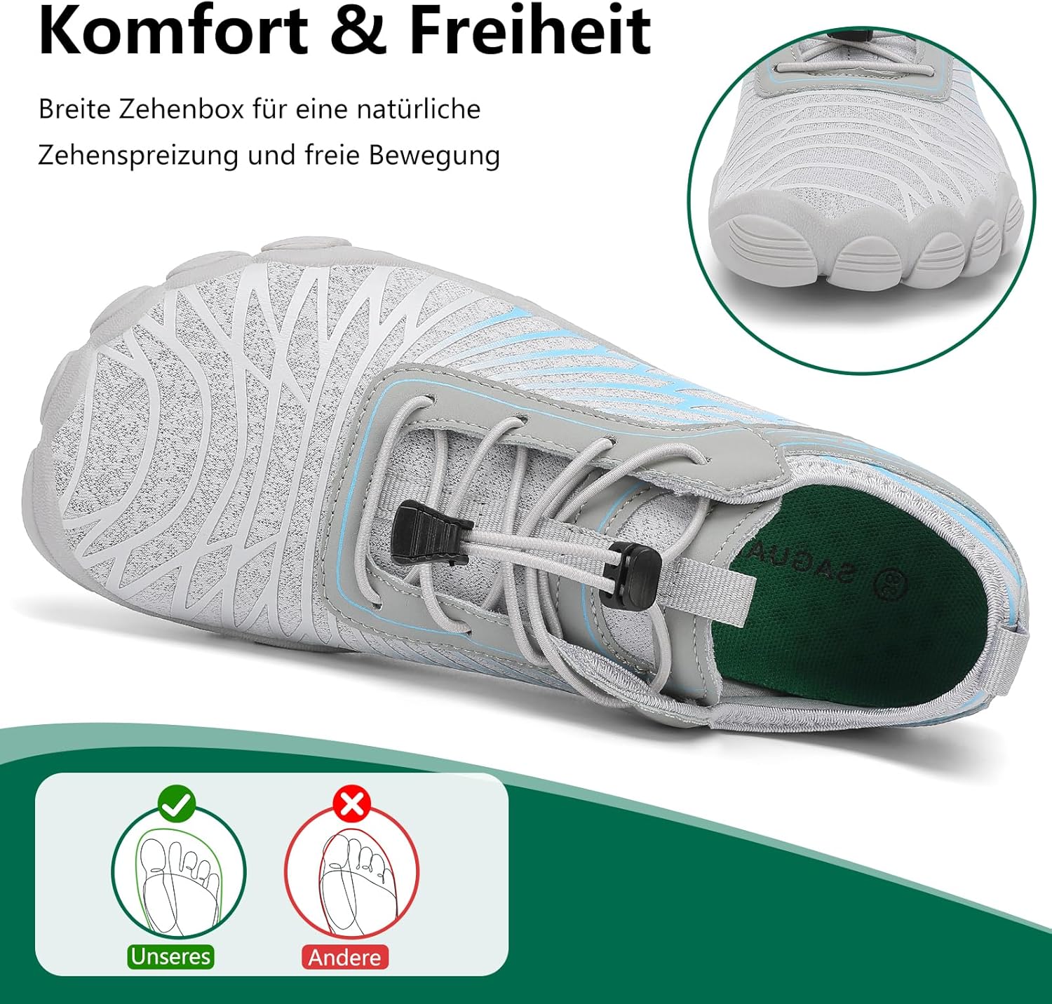 Thumbnail 2 de SAGUARO Damen Barfußschuhe leicht & atmungsaktiv – schnell trocknende Badeschuhe mit breiter Zehenbox (Gr. 35–43)