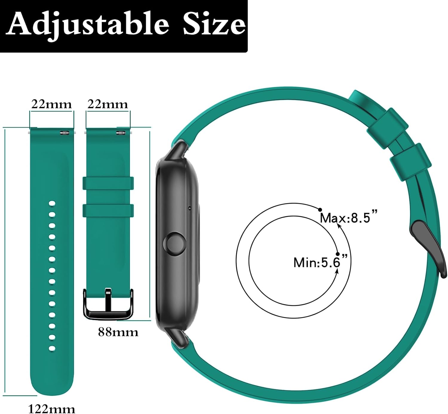 Thumbnail 3 de SUGARJAR 22mm Silicone Strap for Nerunsa P66D and Compatible Models