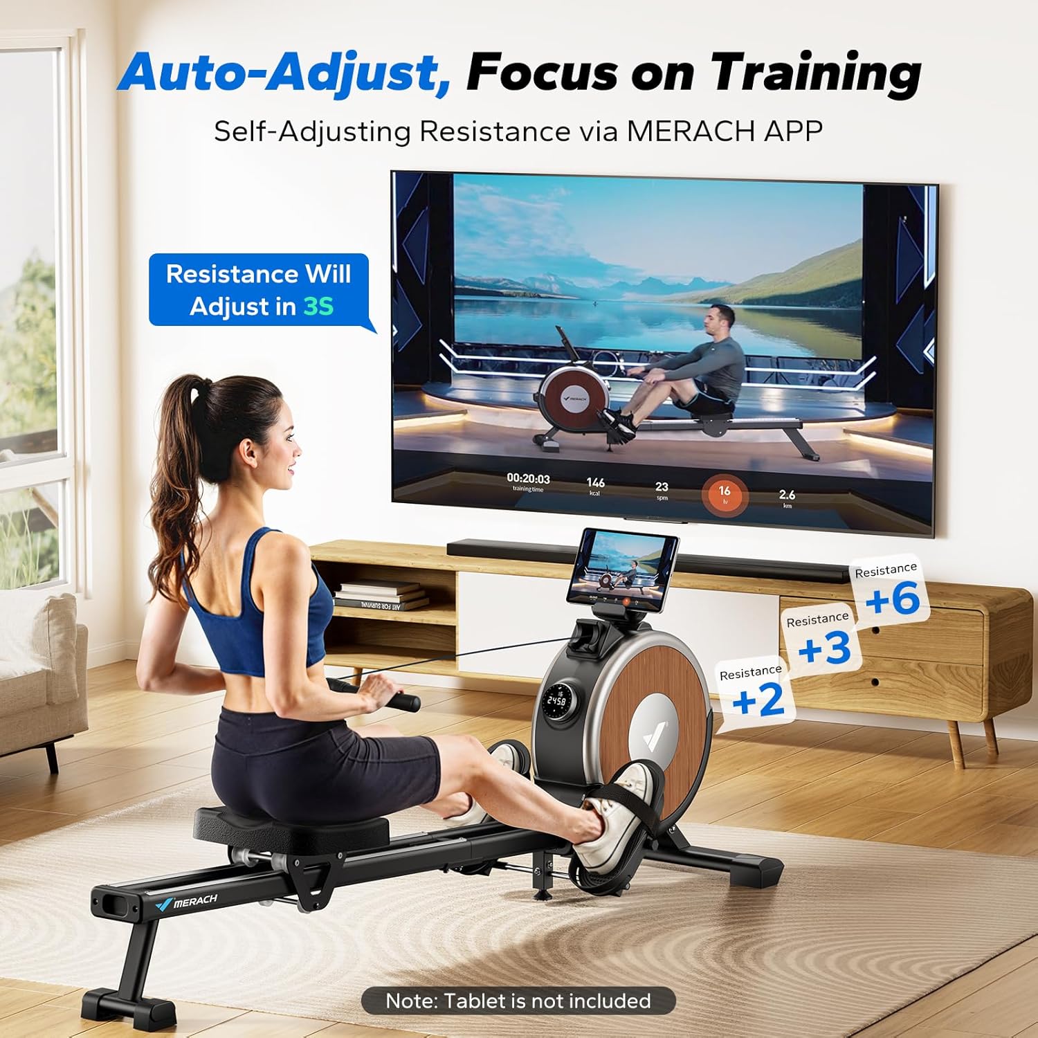 Thumbnail 2 de MERACH Rowing Machine for Home Gym — 16 Resistance Levels, Quiet Magnetic Rower