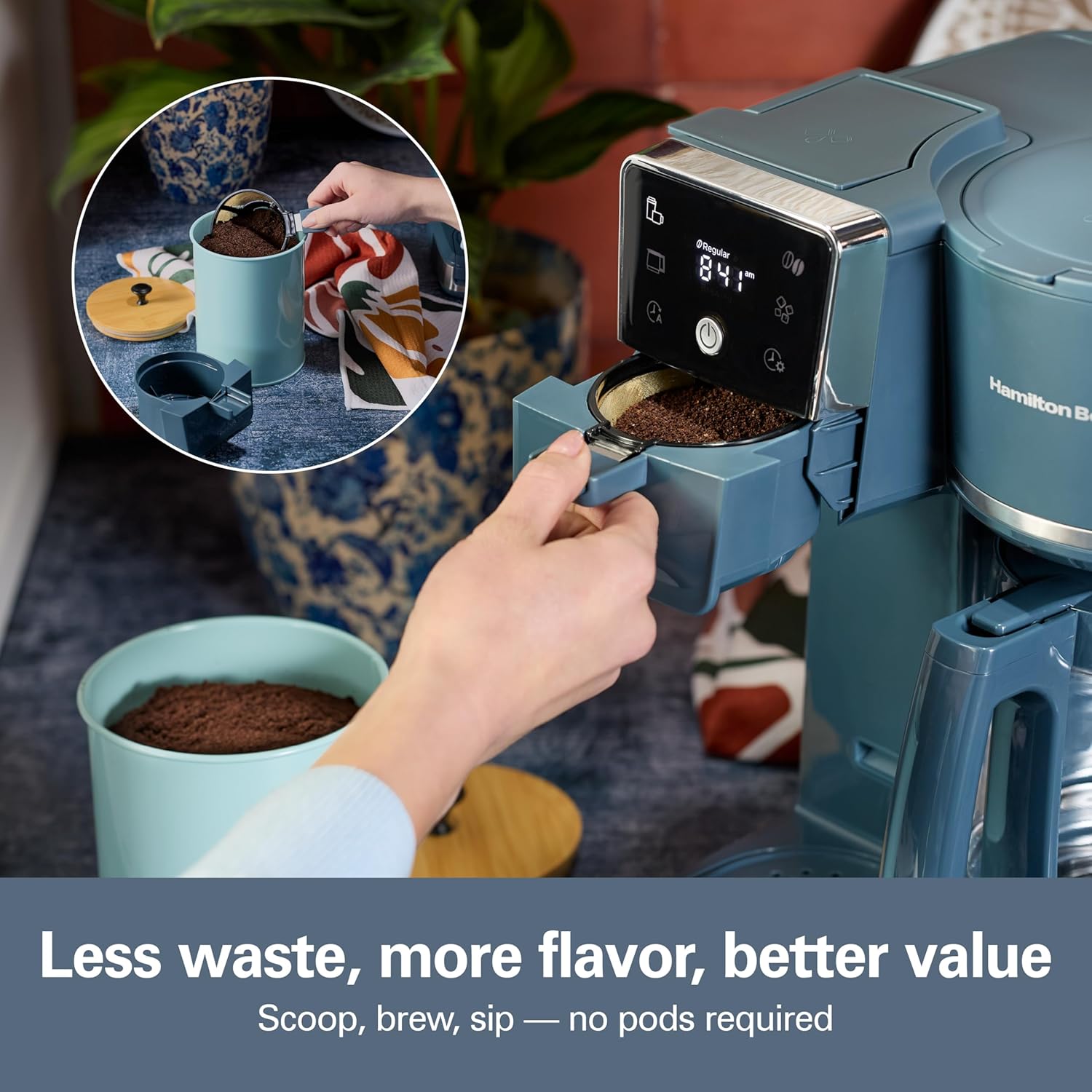Detalle 2 de Hamilton Beach 2-Way Drip Coffee Maker & Single Serve Coffee Machine (47502J) — Kitchen Makeover Blue