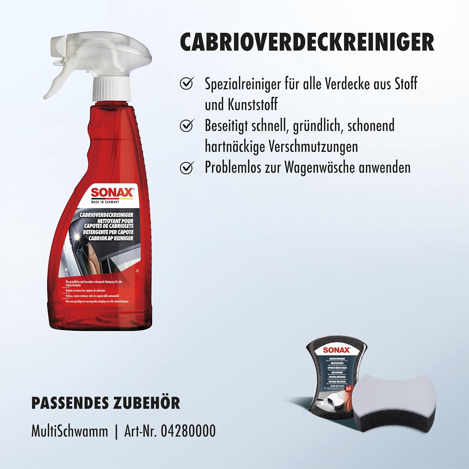 Thumbnail 2 de SONAX CabrioverdeckReiniger (500 ml) – stressesicheres Reinigungsmittel für Gewebe- und Kunststoff-Cabrioverdecke