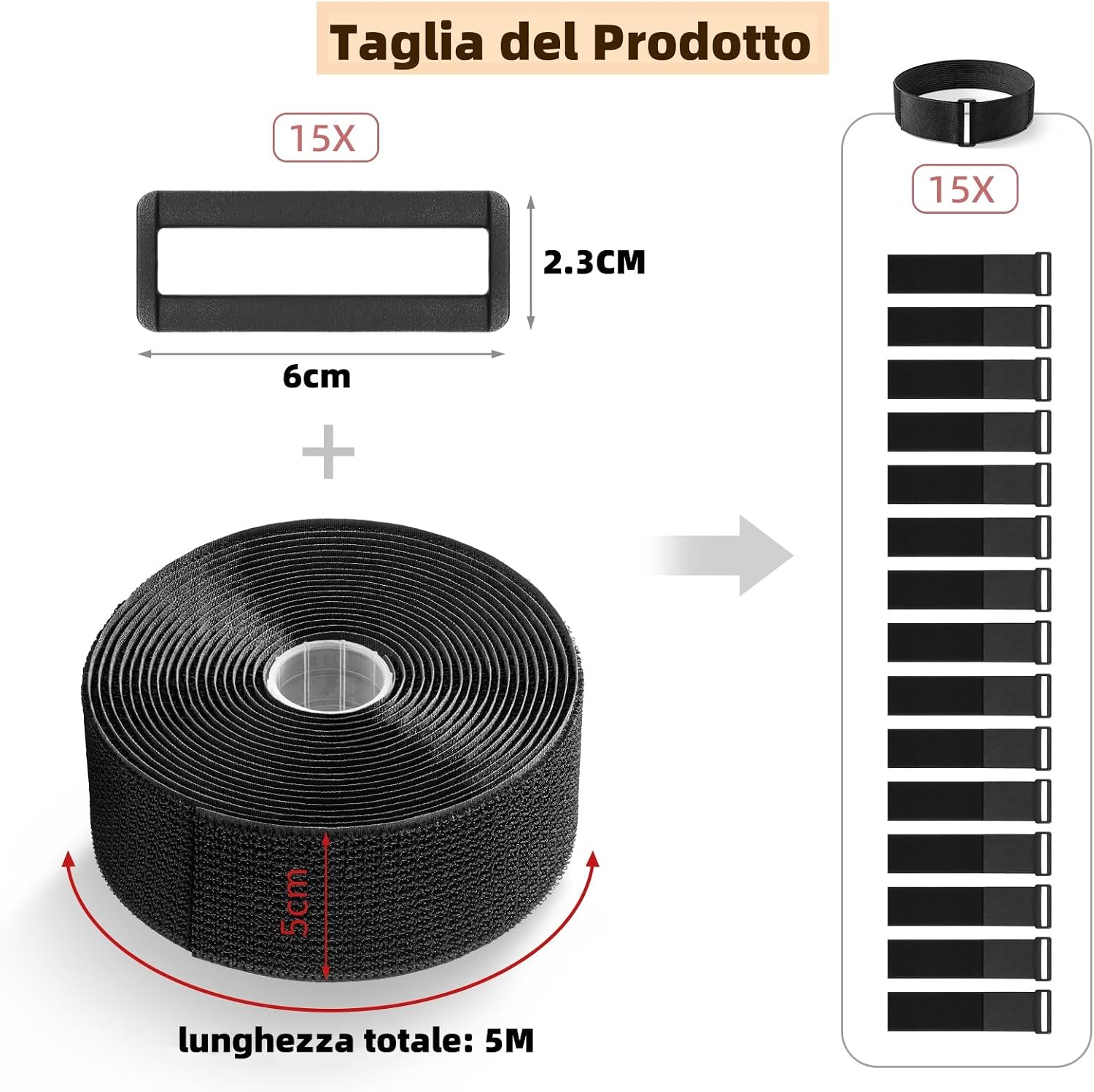 Detalle 2 de GripZz Cinghie di fissaggio 5 m x 5 cm con 15 fibbie
