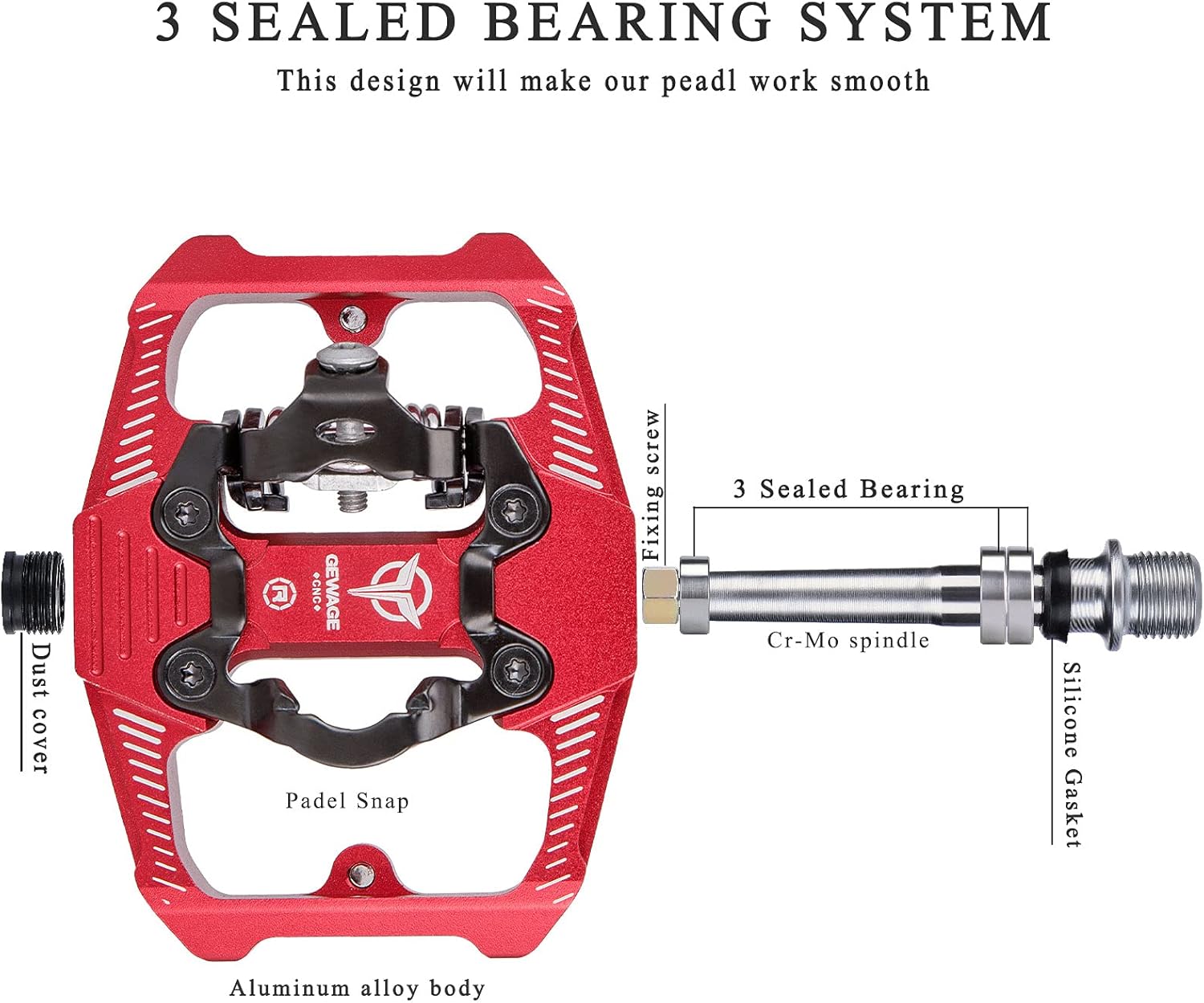 Thumbnail 5 de GEWAGE pedali per bicicletta SPD doppio lato con piattaforma antiscivolo e 9/16”