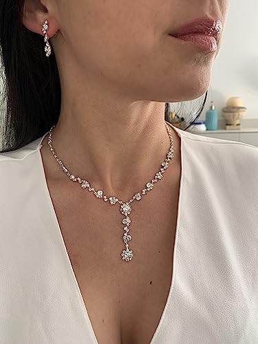 Thumbnail 7 de ONDEGO 3er Set Silber Strass Schmuck – Halskette, Ohrringe & Armband für Hochzeit, Kommunion und Ball
