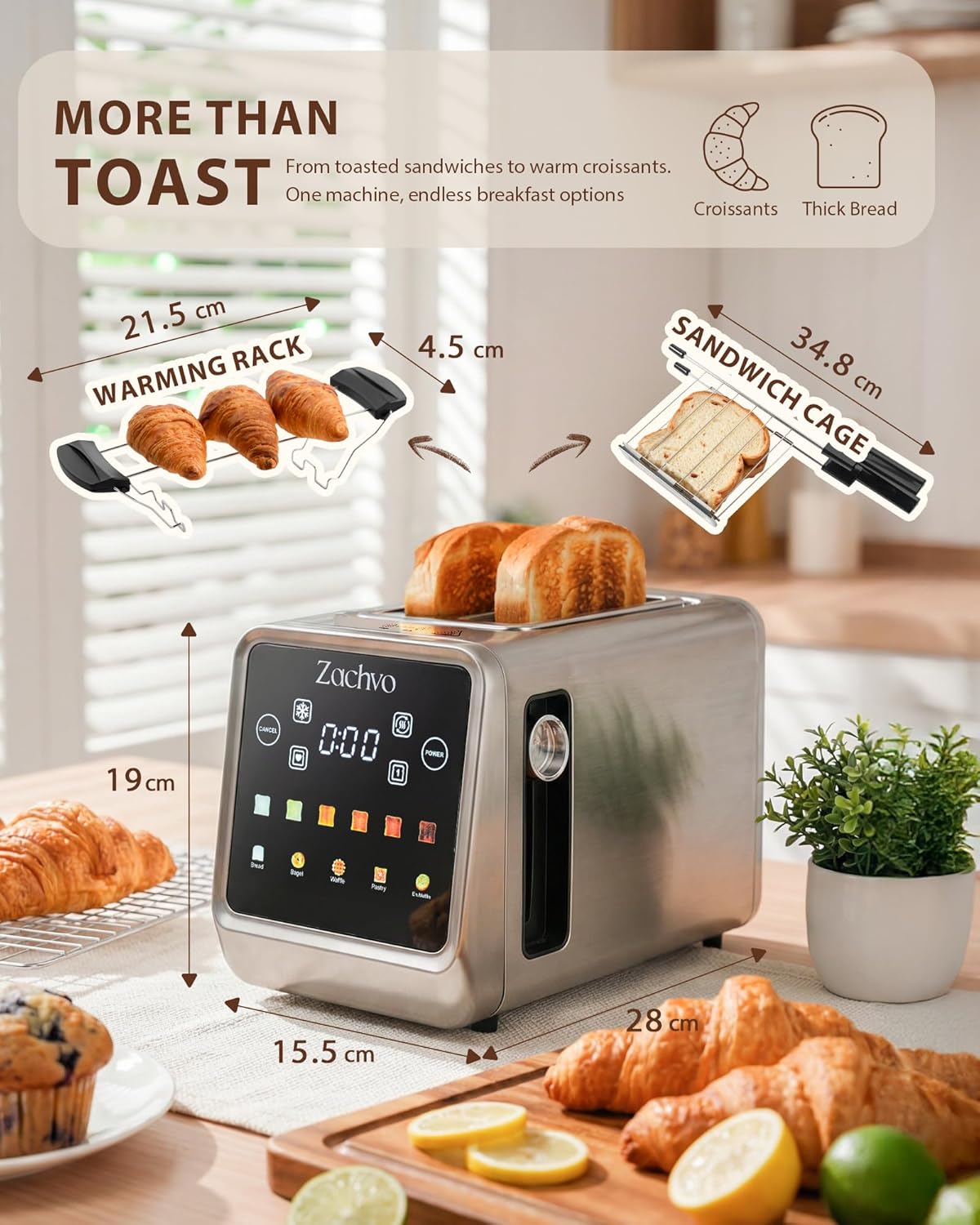 Thumbnail 1 de 2 Slice Touchscreen Toaster with Stainless Steel Finish — 3.5cm Slots, Memory Function & Single-Side Toasting