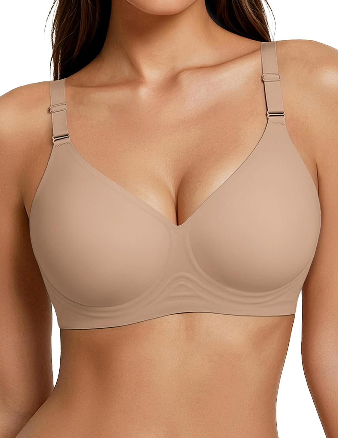 Detalle de Showyoo Wireless Jelly Bra for Women, Seamless V-Neck Full Coverage