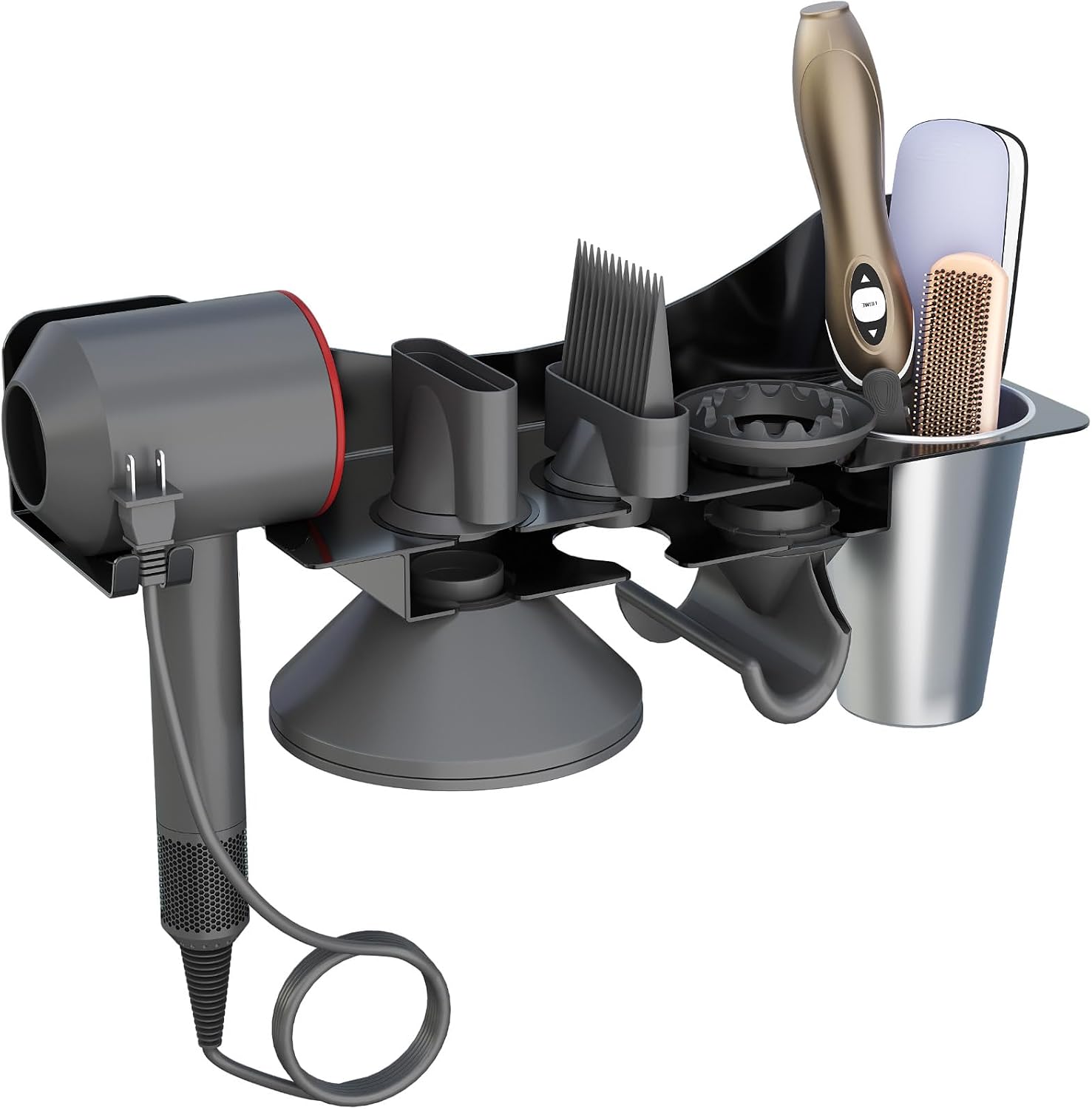 Detalle de Lifewit 24568 wandhouder voor Dyson-haardroger, zwart met hittebestendige beker