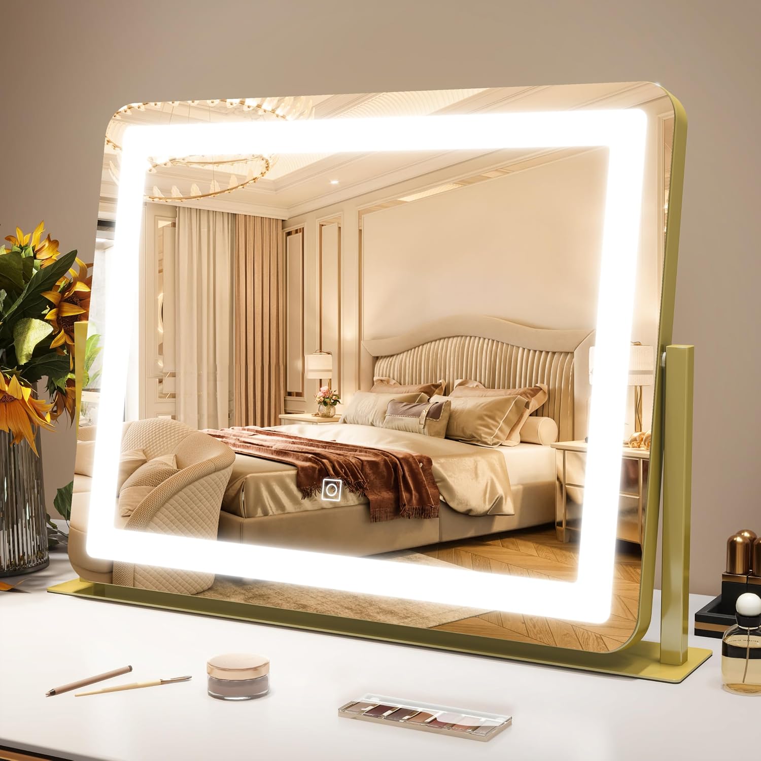 Detalle de ROLOVE Gold Vanity Mirror 22"x17" LED vanity mirror 💄