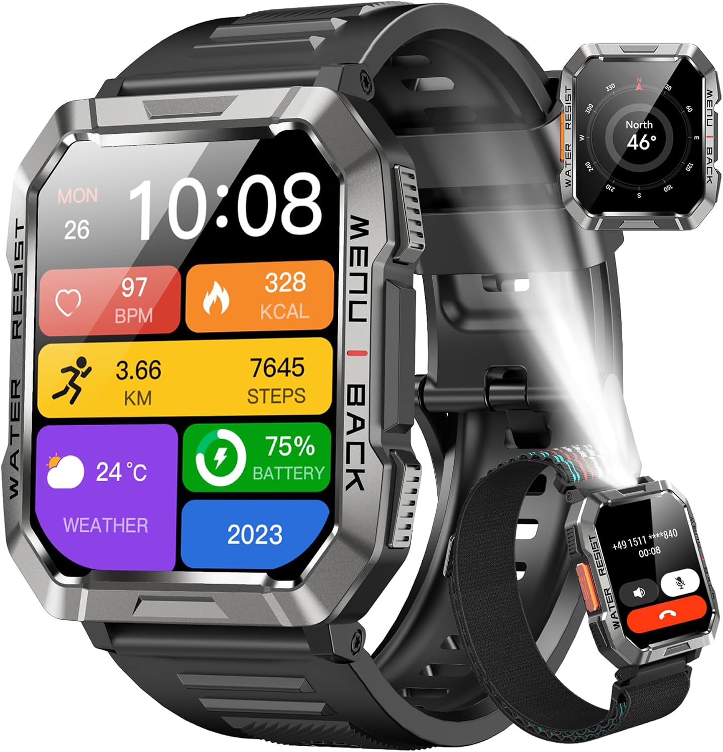 Detalle de Blackview Smartwatch Herren – Fitnessuhr mit Telefonfunktion, IP68, 100+ Sportmodi
