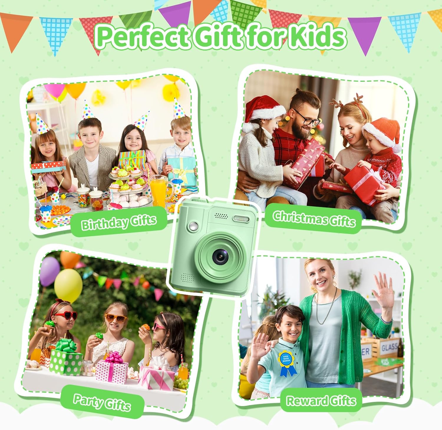 Thumbnail 6 de Gofunly Kids Camera Instant Print (1080P) with 32GB card & 5 print paper rolls – Green
