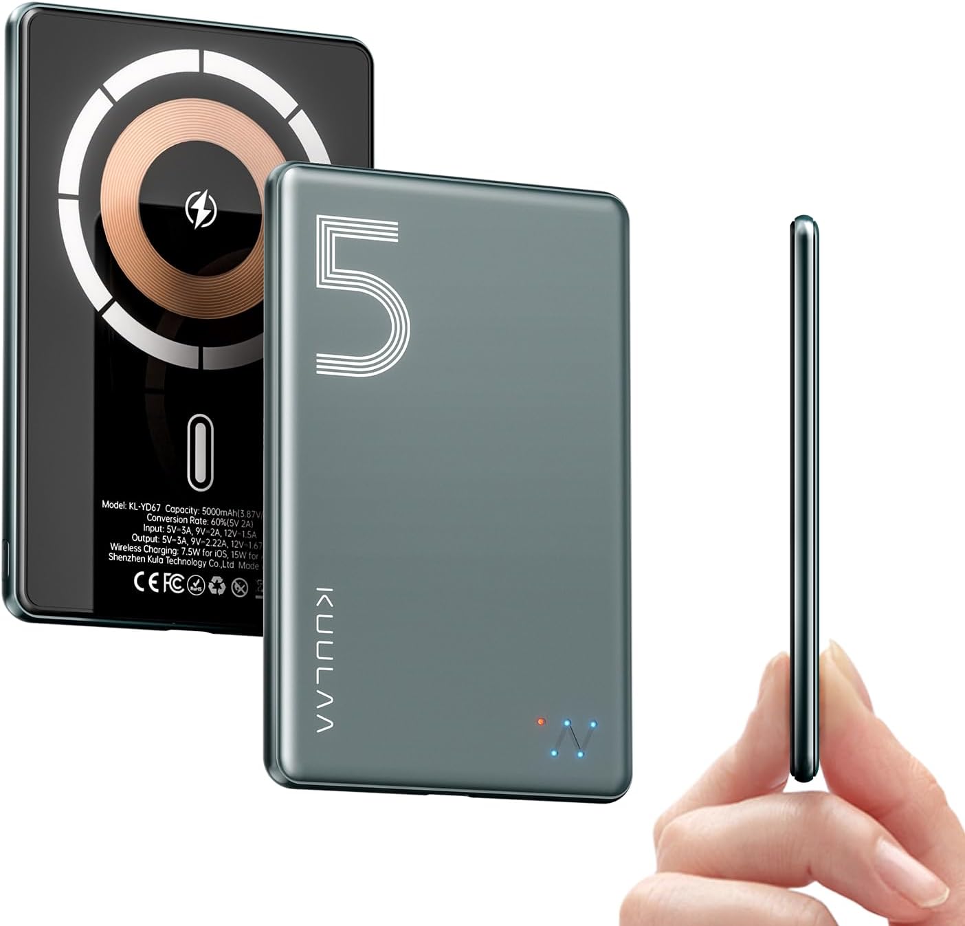 Detalle de Kuulaa Power Bank Ultra Slim MagSafe 5000 mAh: ricarica magnetica veloce e stile minimale per iPhone
