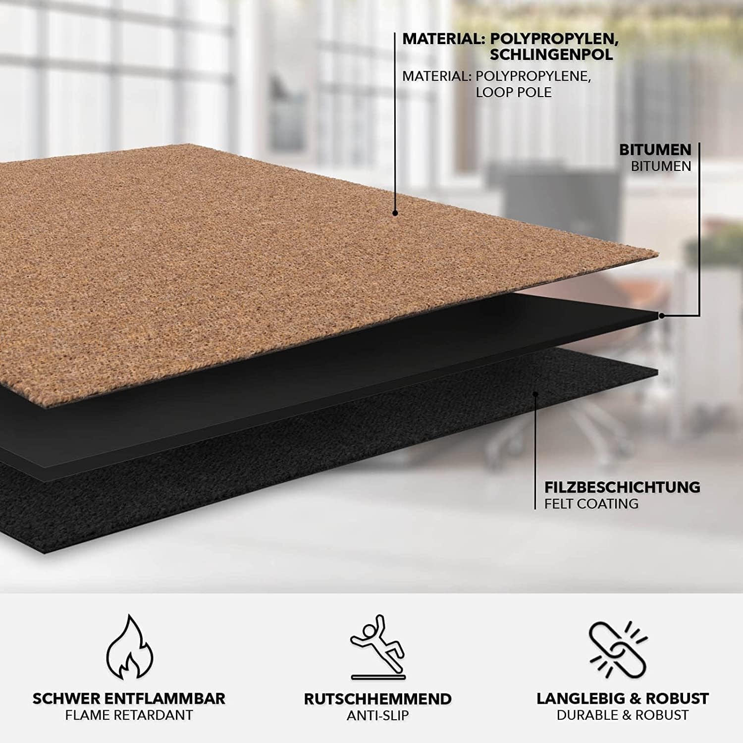 Detalle 2 de KARAT Teppichfliesen „Moskau“ 50 x 50 cm, selbstliegend – 48er Set (12 m²) in Beige