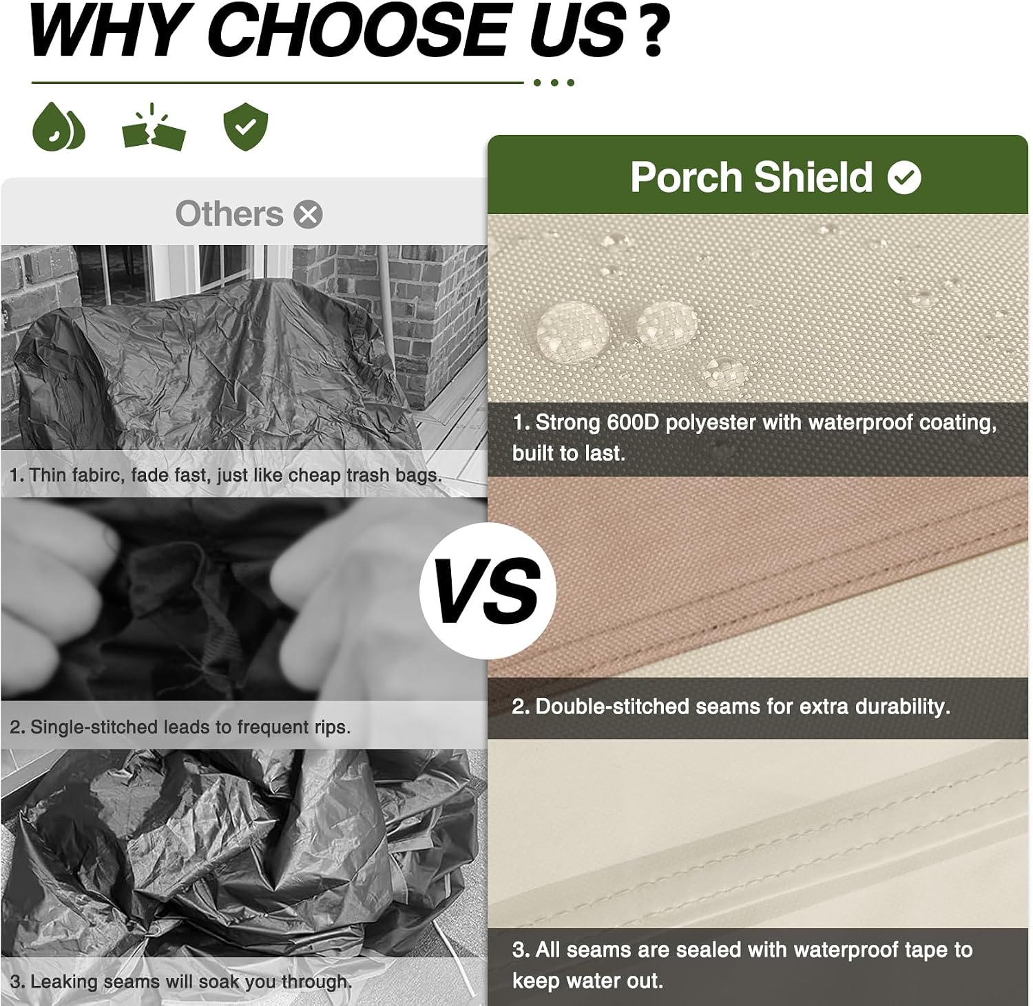 Detalle de Porch Shield Double-Seat Egg Chair Cover, Waterproof 600D Polyester, Light Tan & Khaki