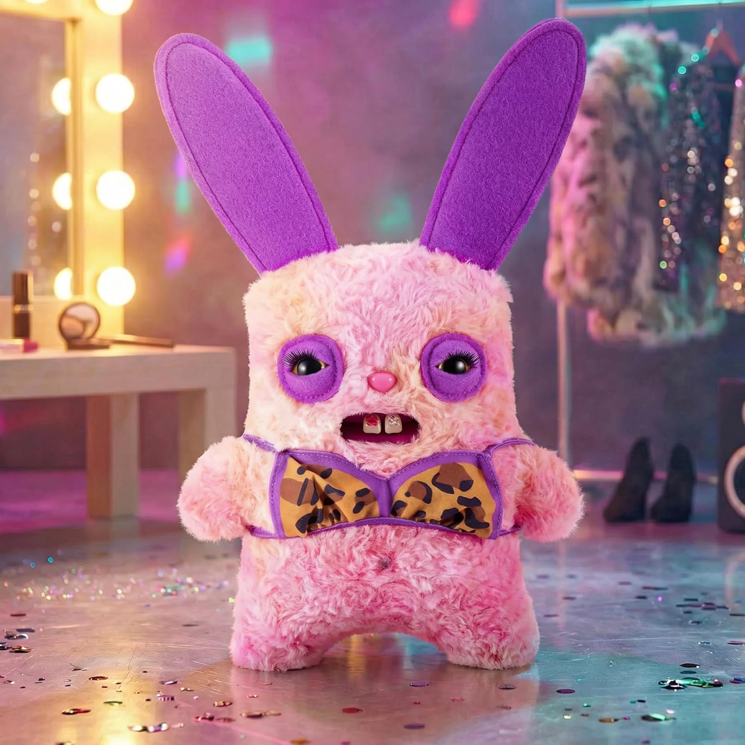 Detalle de Fuggler 157115B Rabid Rabbit pluchen speelgoedfiguur, 9 inch, neonroze