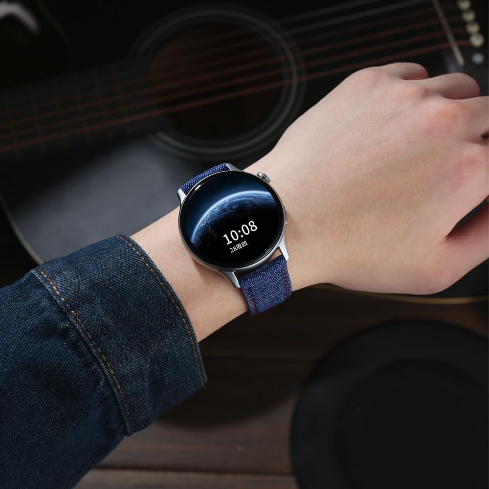 Detalle de Triblanc Denim Canvas & Leather Watch Strap (Quick Release) – 18mm, 20mm or 22mm