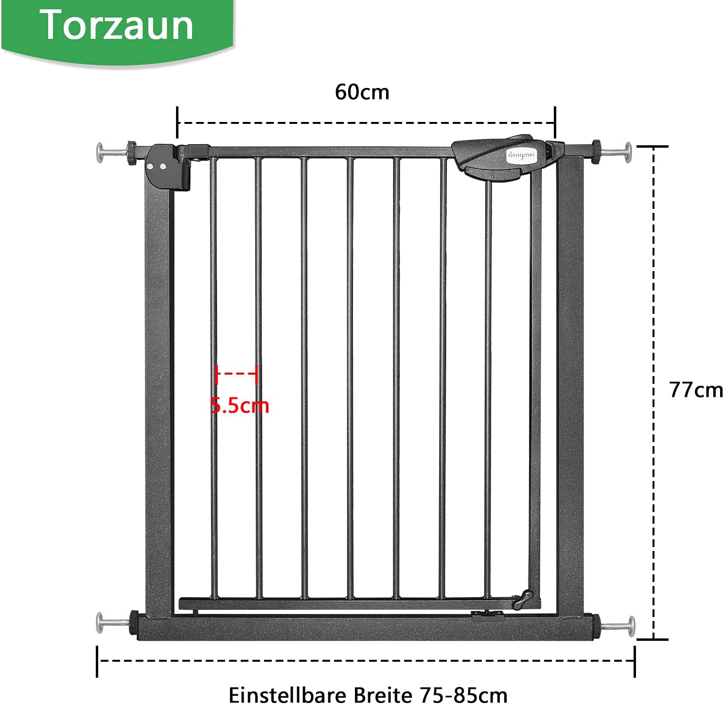 Thumbnail 1 de Aufun Treppenschutzgitter Türschutzgitter Kinder ohne Bohren – 75–85 cm, schwarz, selbstschließend