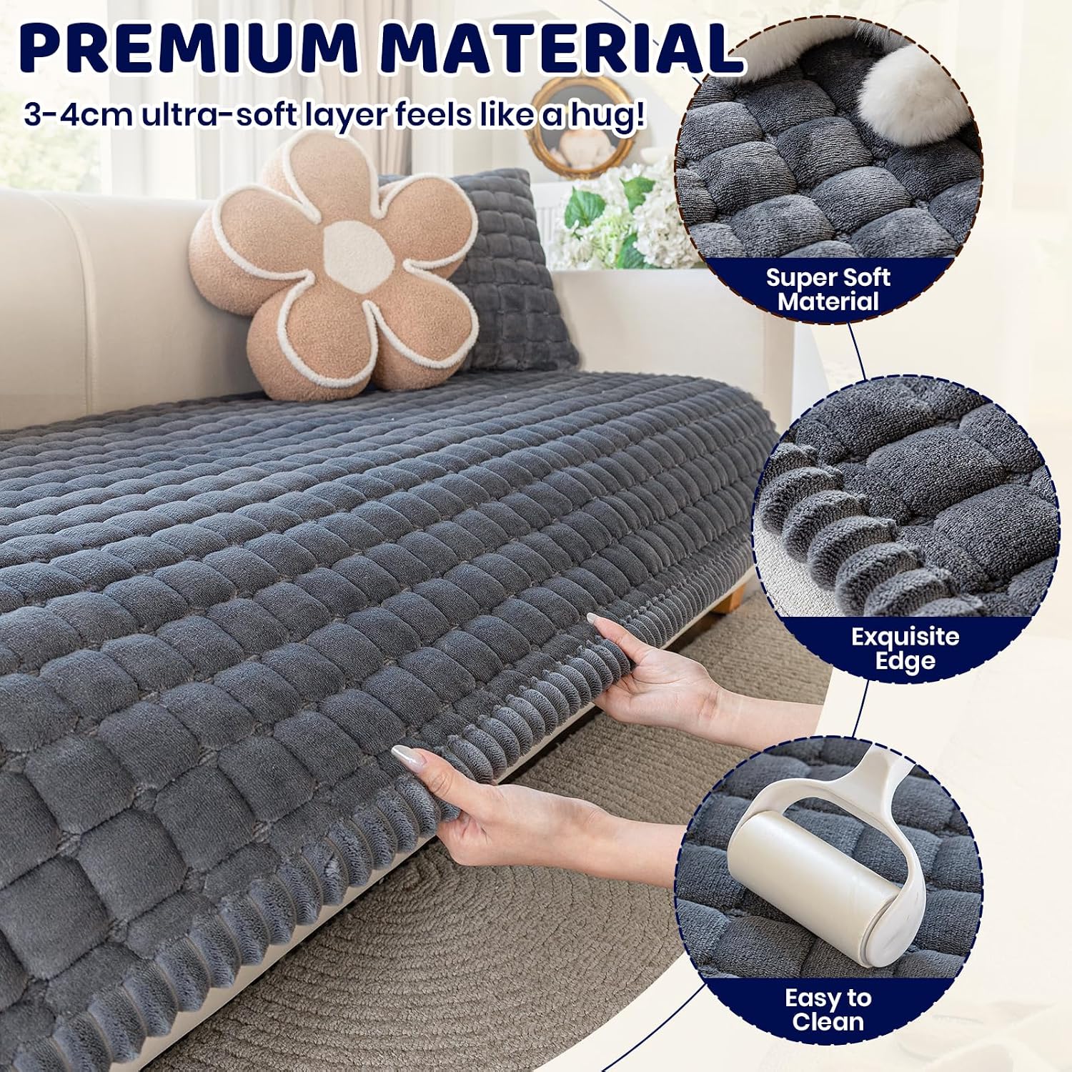 Thumbnail 1 de Royhom Pet Sofa Cover Washable: Thick Flannel Slipcover for 2–4 Seater Sofas (Grey, 70x150cm)