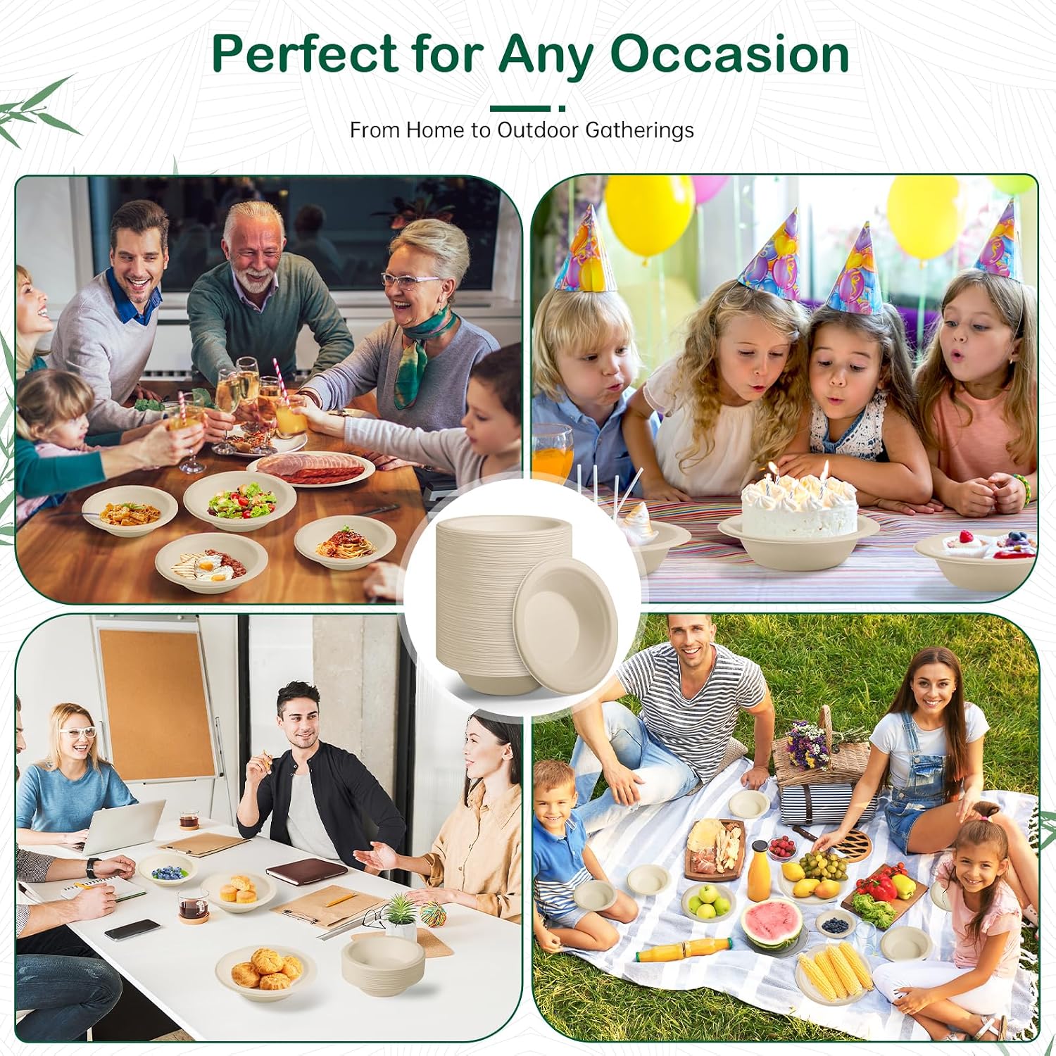 Detalle de OasisSN YW-00 32 oz Disposable Paper Bowls, 68-Pack, Compostable