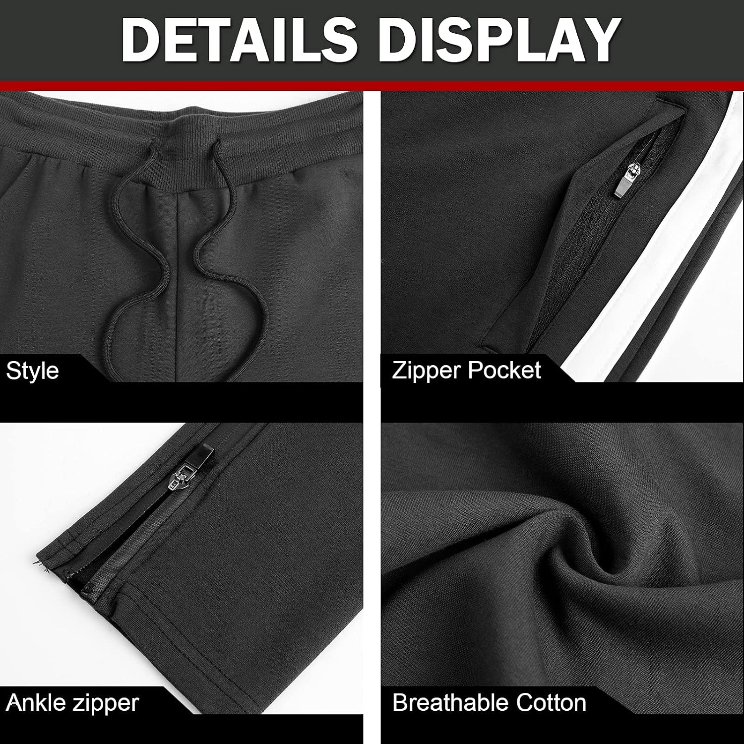 Detalle 2 de Suwangi Pantaloni Tuta Uomo Slim Fit con Tasche Zip