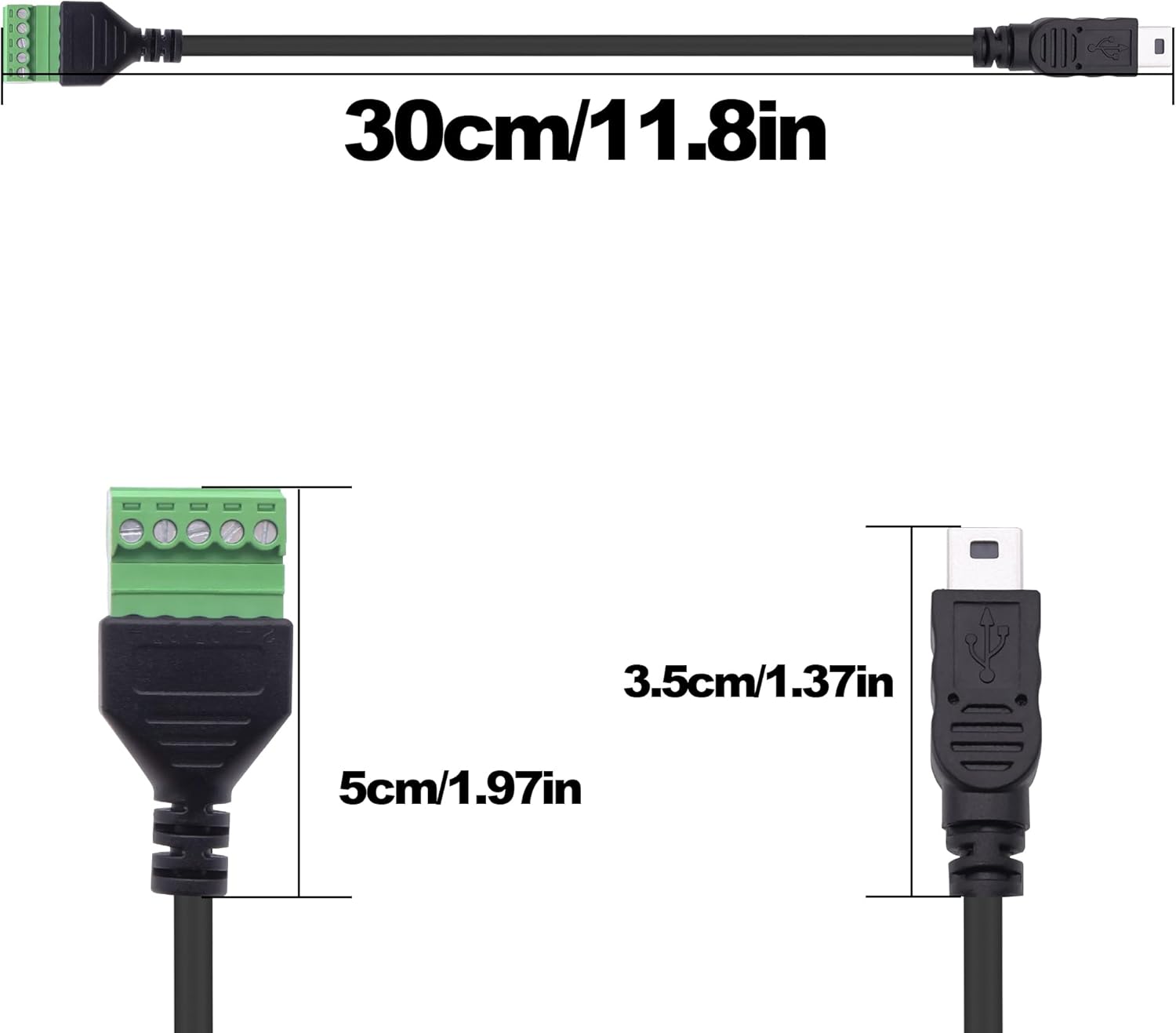 Thumbnail 2 de YARCHONN Mini USB Screw Terminal Block Connector Cable — 30cm, 2-Pack